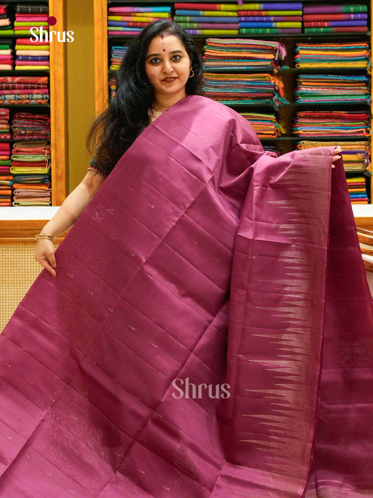 Magenta Soft Silk Saree with Leaf Buttas - Shop on Shrus.com