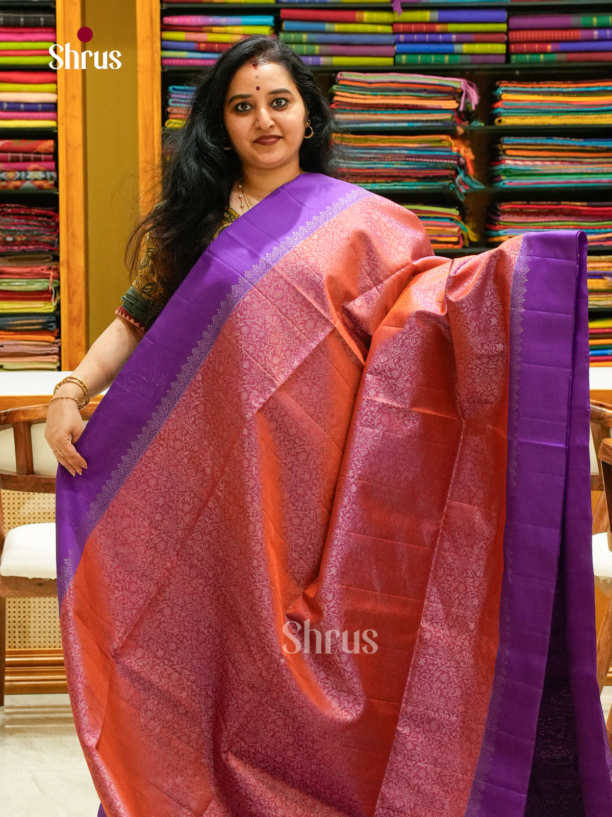 Dual Tone Magenta Soft Silk Saree with Brocade | Violet Self Border