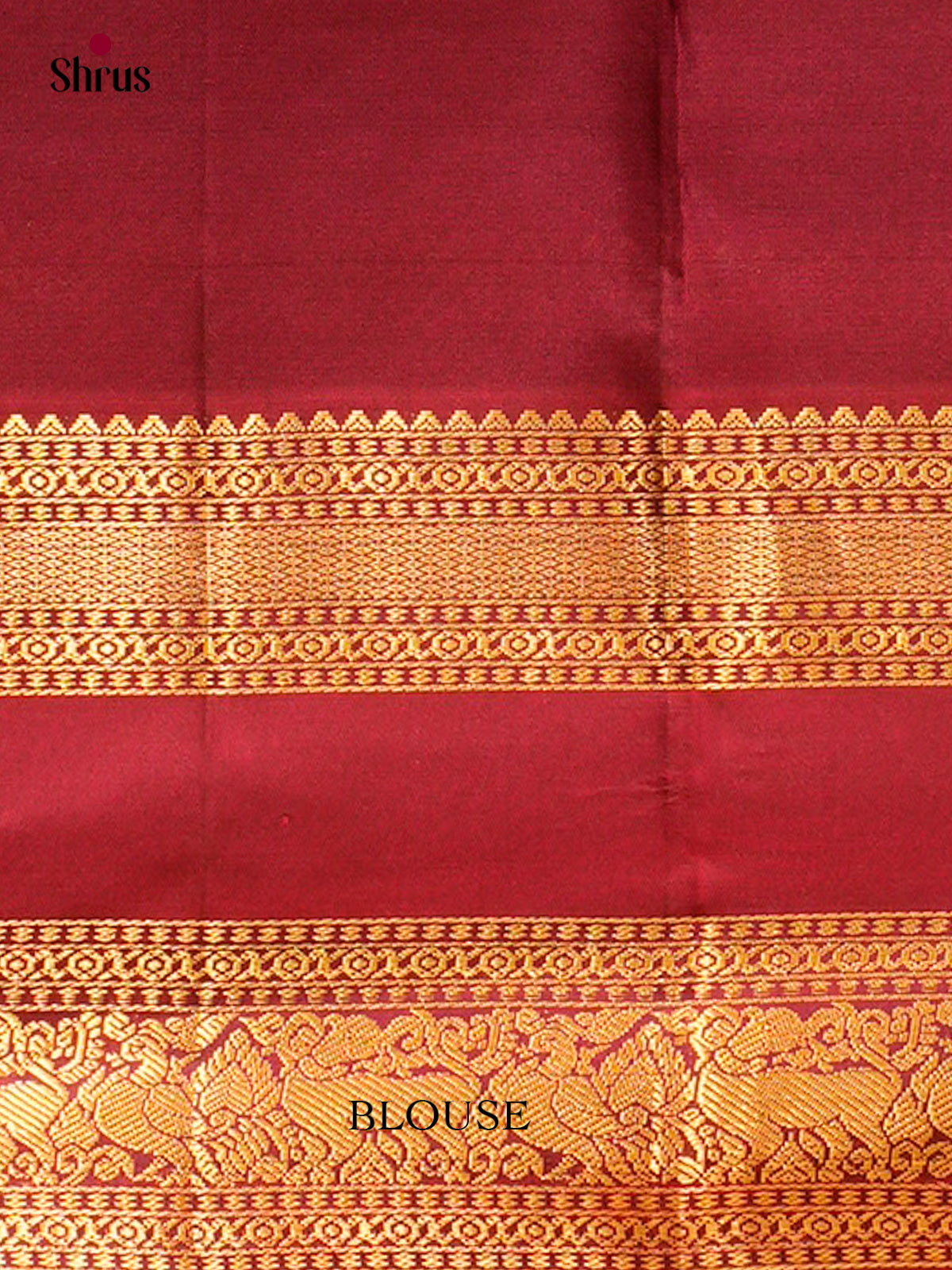Navy Blue Kanchipuram Silk Saree with Floral Buttas | Maroon Contrast Border - Shop on Shrus.com