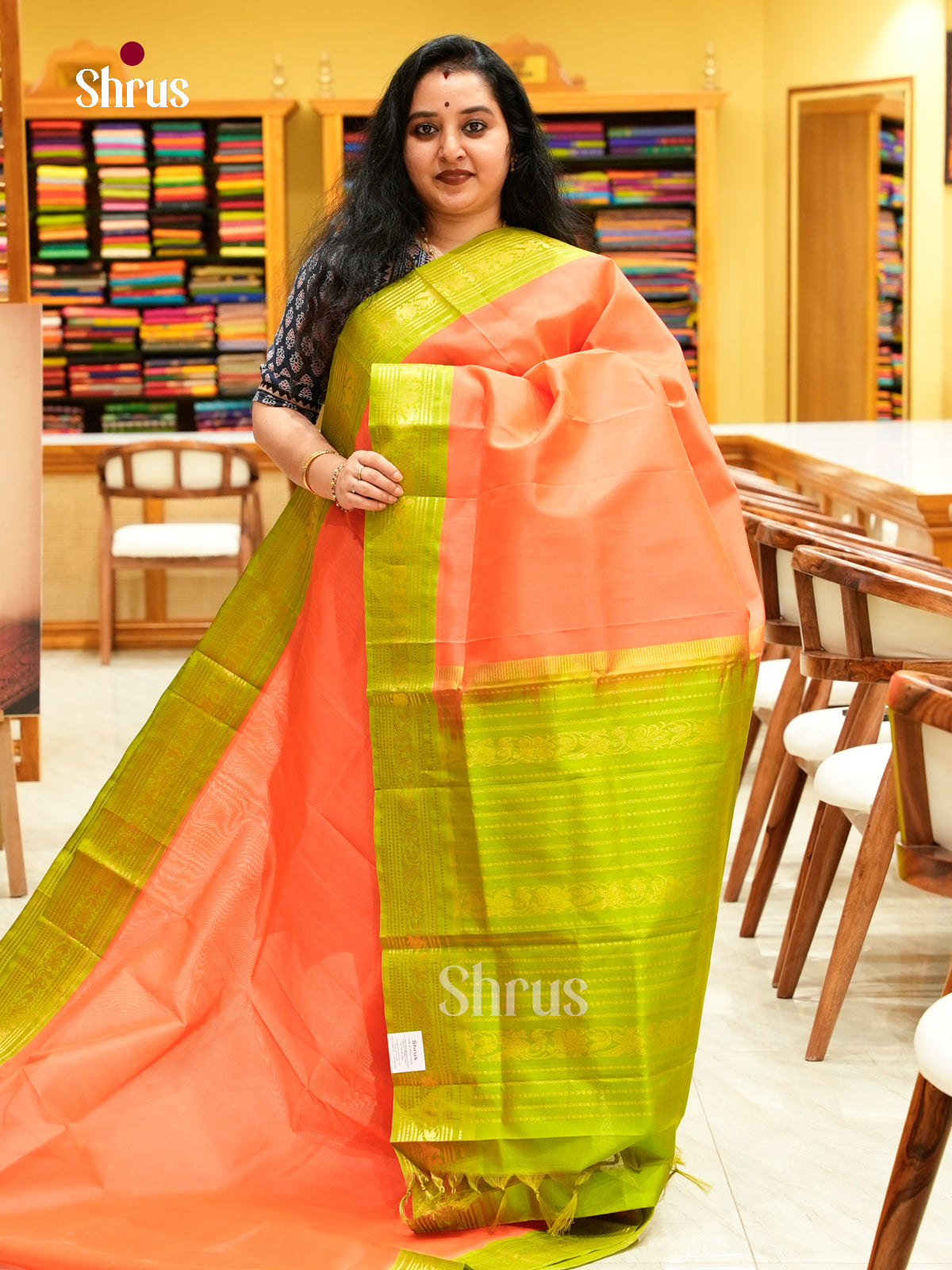 Pink Silk Cotton Saree | Olive Green Contrast Border