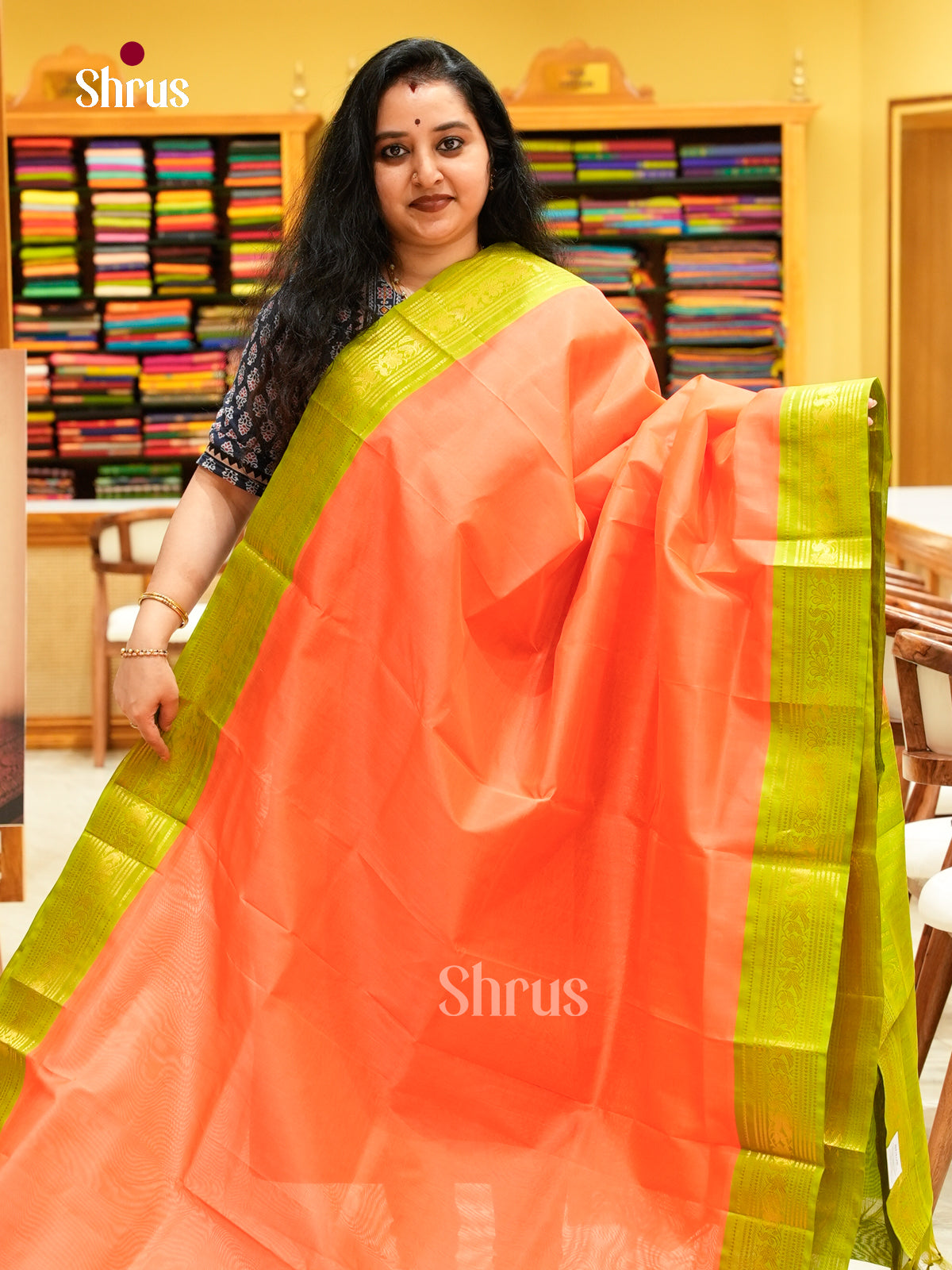 Pink Silk Cotton Saree | Olive Green Contrast Border