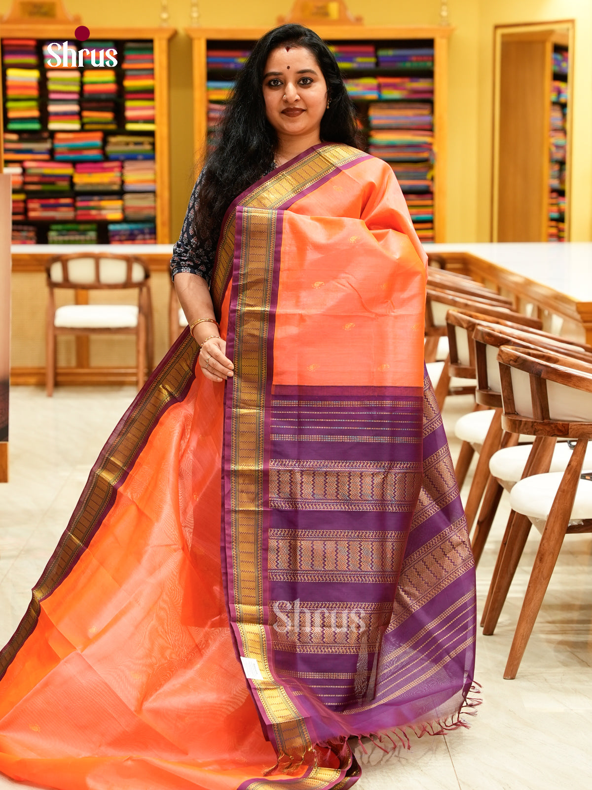 Pink Silk Cotton Saree with Mango / Paisley Buttas | Magenta Korvai Small Border
