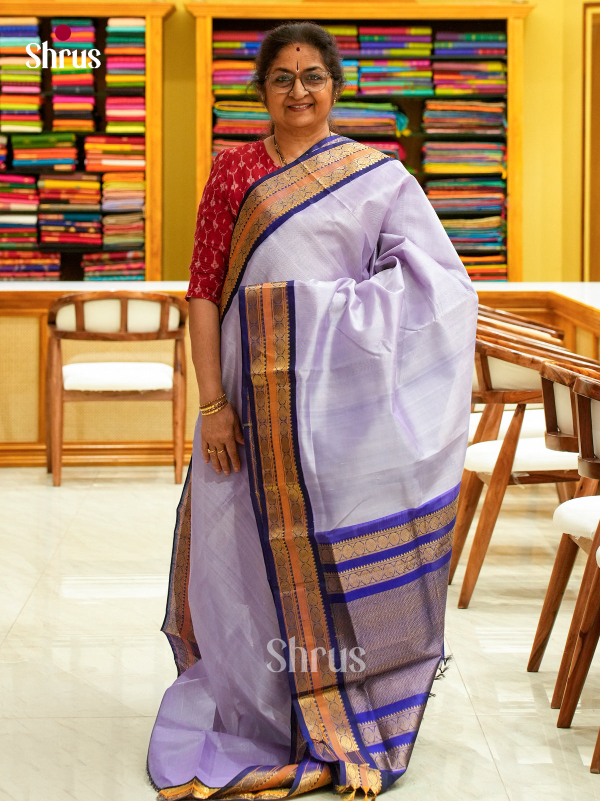 Mauve Silk Cotton Saree | Navy Blue Contrast Border