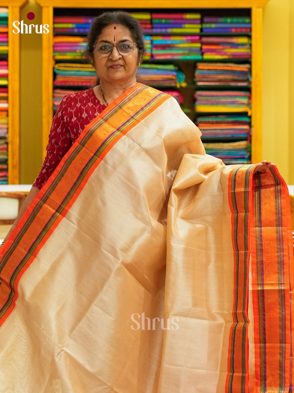 Peach Silk Cotton Saree | Orange Contrast Border