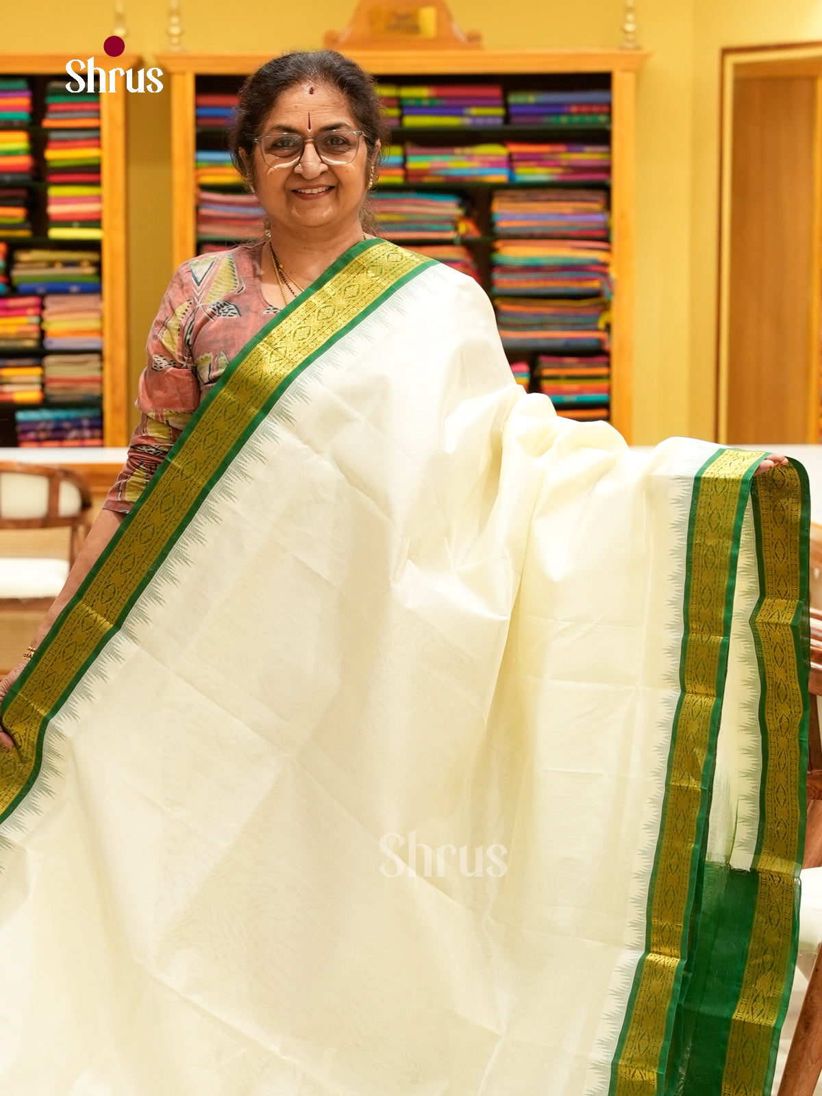 White Silk Cotton Saree | Dark Green Contrast Border