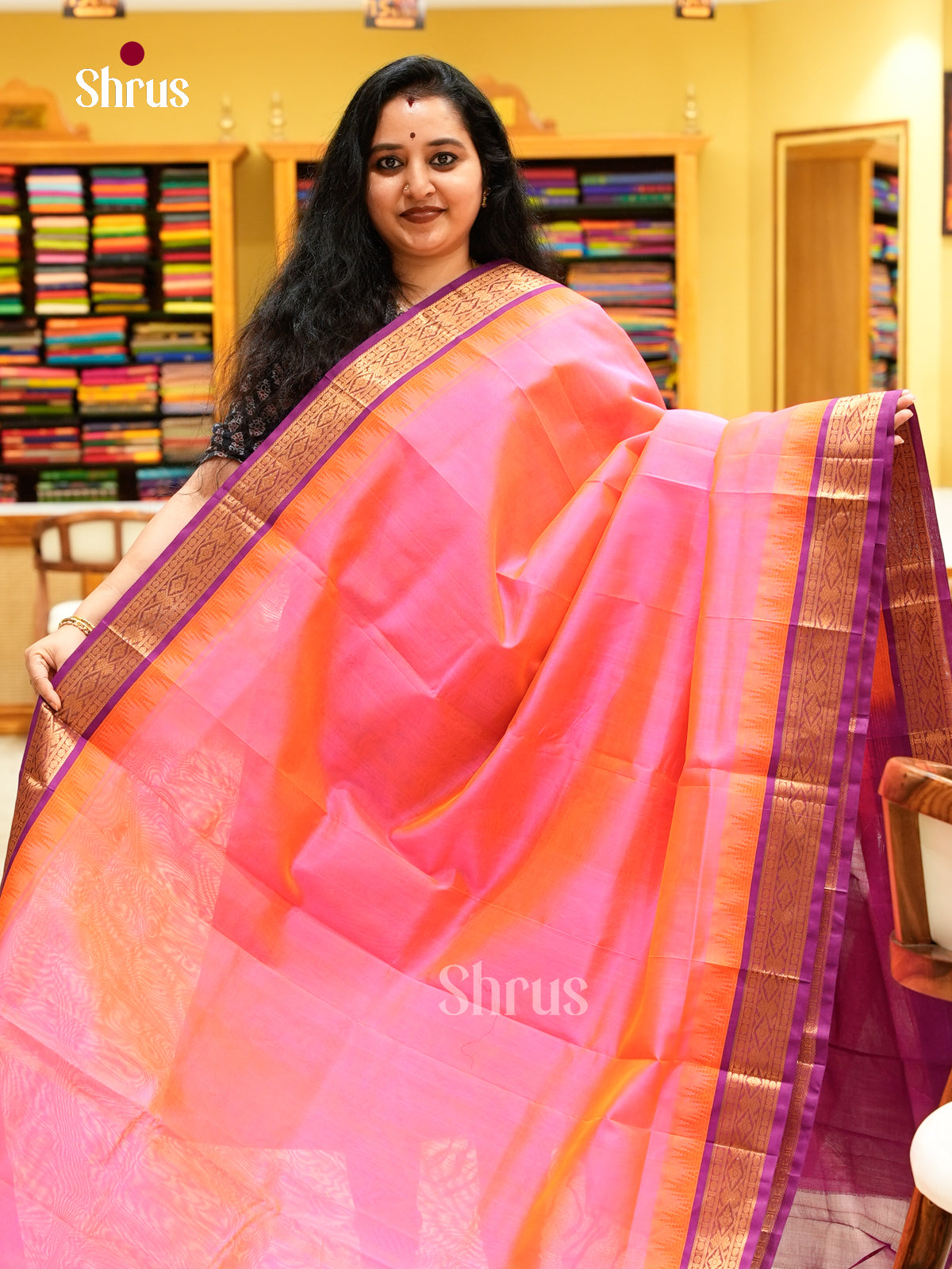 Rani Pink Silk Cotton Saree | Magenta Contrast Border