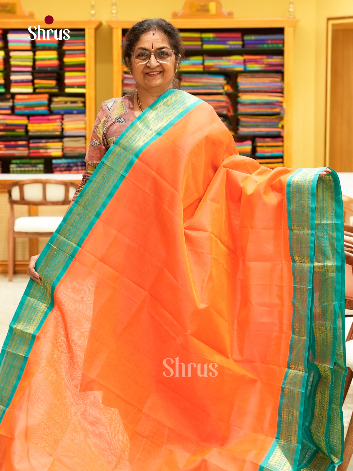 Salmon Pink Silk Cotton Saree with Stripes and Vaira Oosi | Turquoise Contrast Border