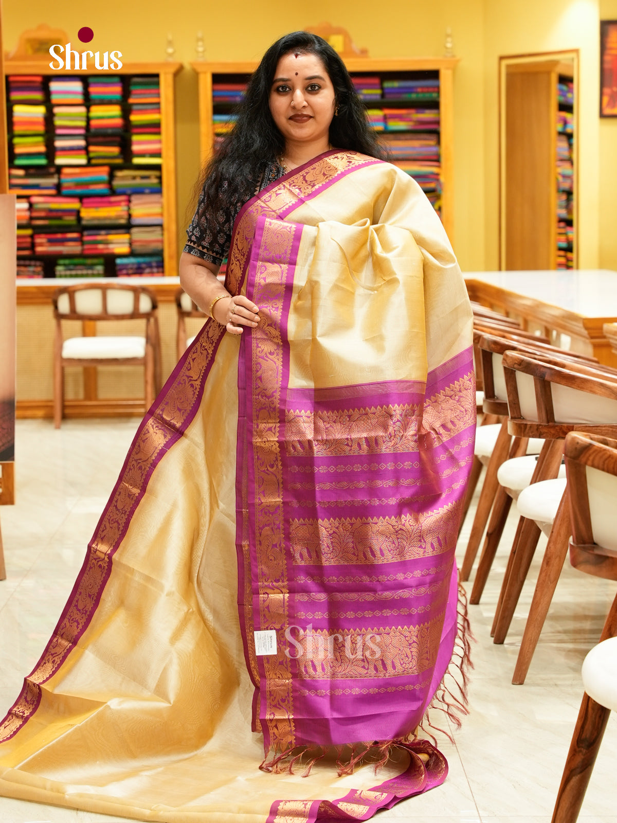 Sandal Silk Cotton Saree | Pink Contrast Border