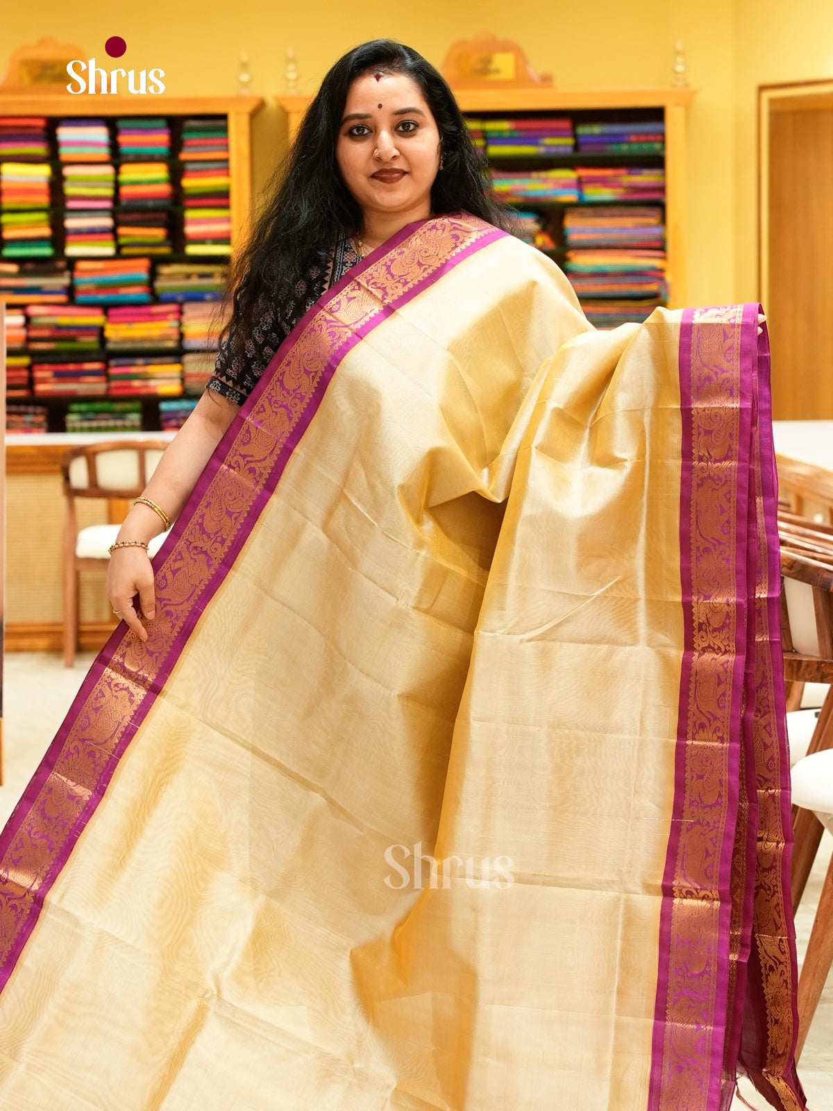 Sandal Silk Cotton Saree | Pink Contrast Border