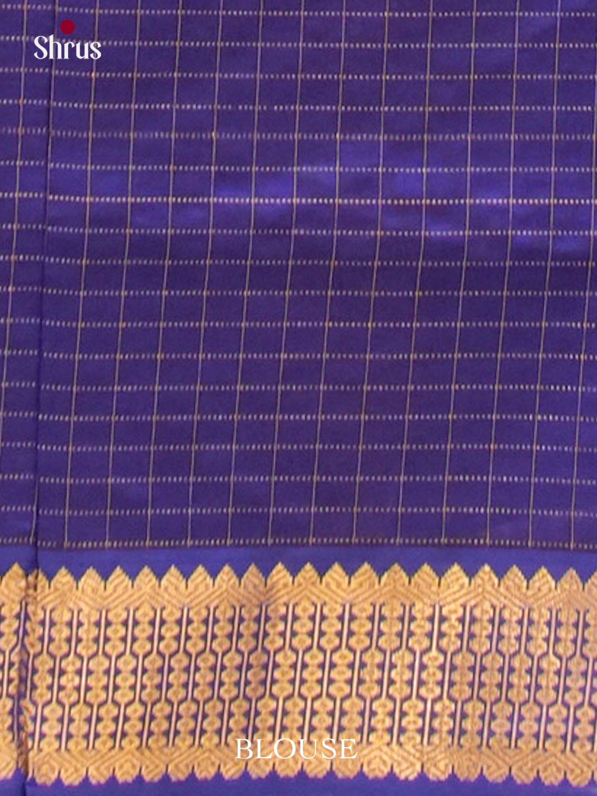 Blue Halfpure Silk Cotton Saree with Checks | Dark Brown Contrast Border - Shop on Shrus.com
