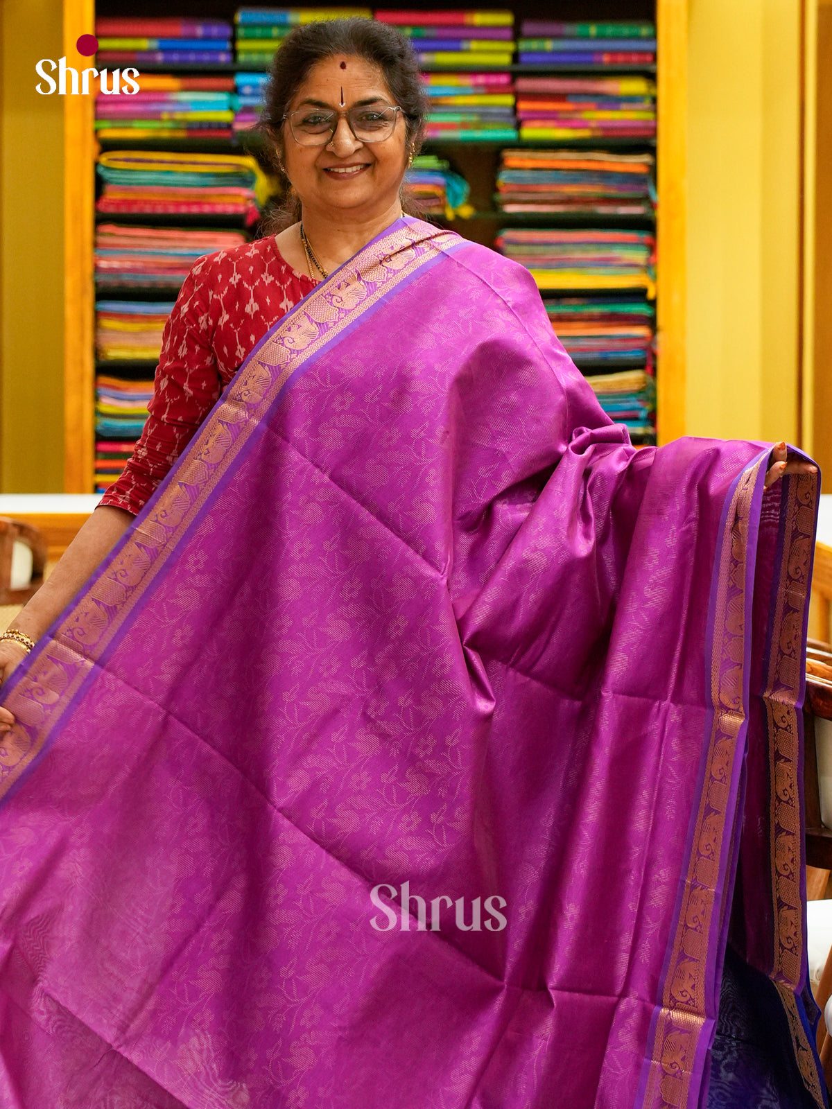 Rani Pink Halfpure Silk Cotton Saree with Brocade | Royal Blue Contrast Border