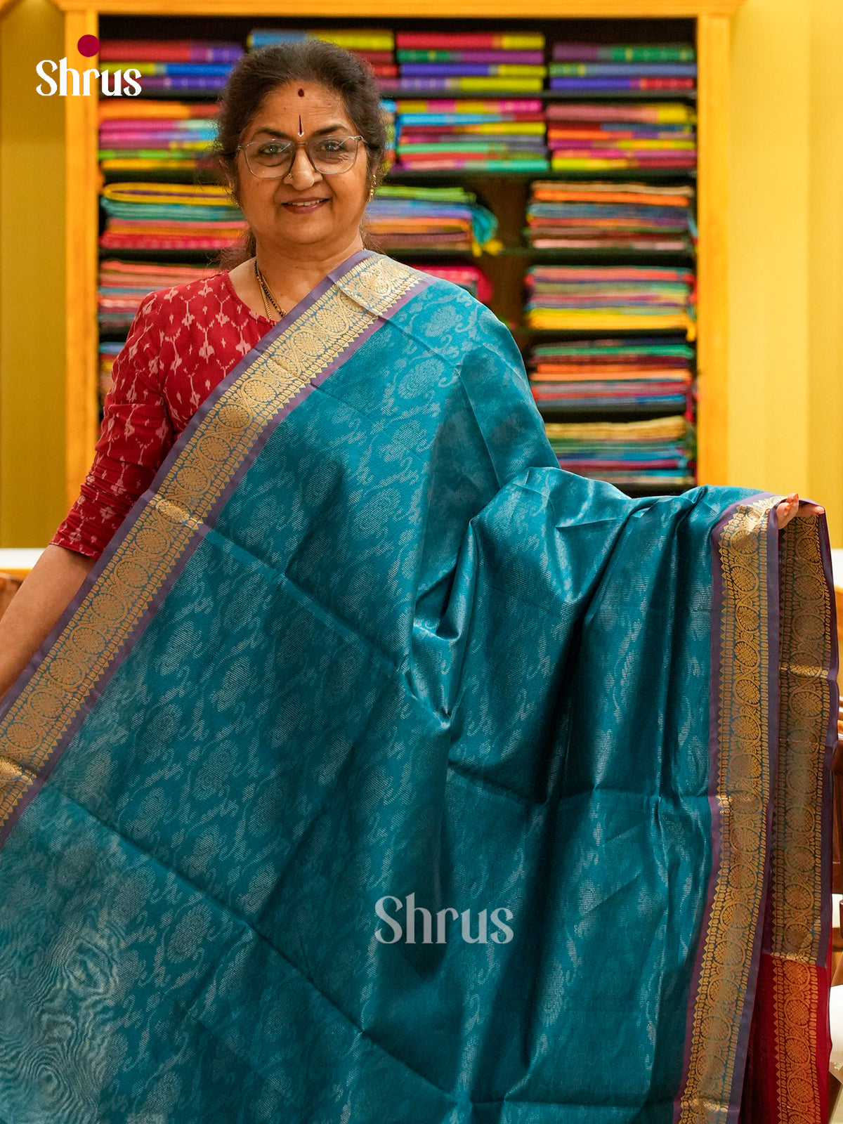 Peacock Green Halfpure Silk Cotton Saree with Brocade and Floral Nestling Brocade | Maroon Contrast Border