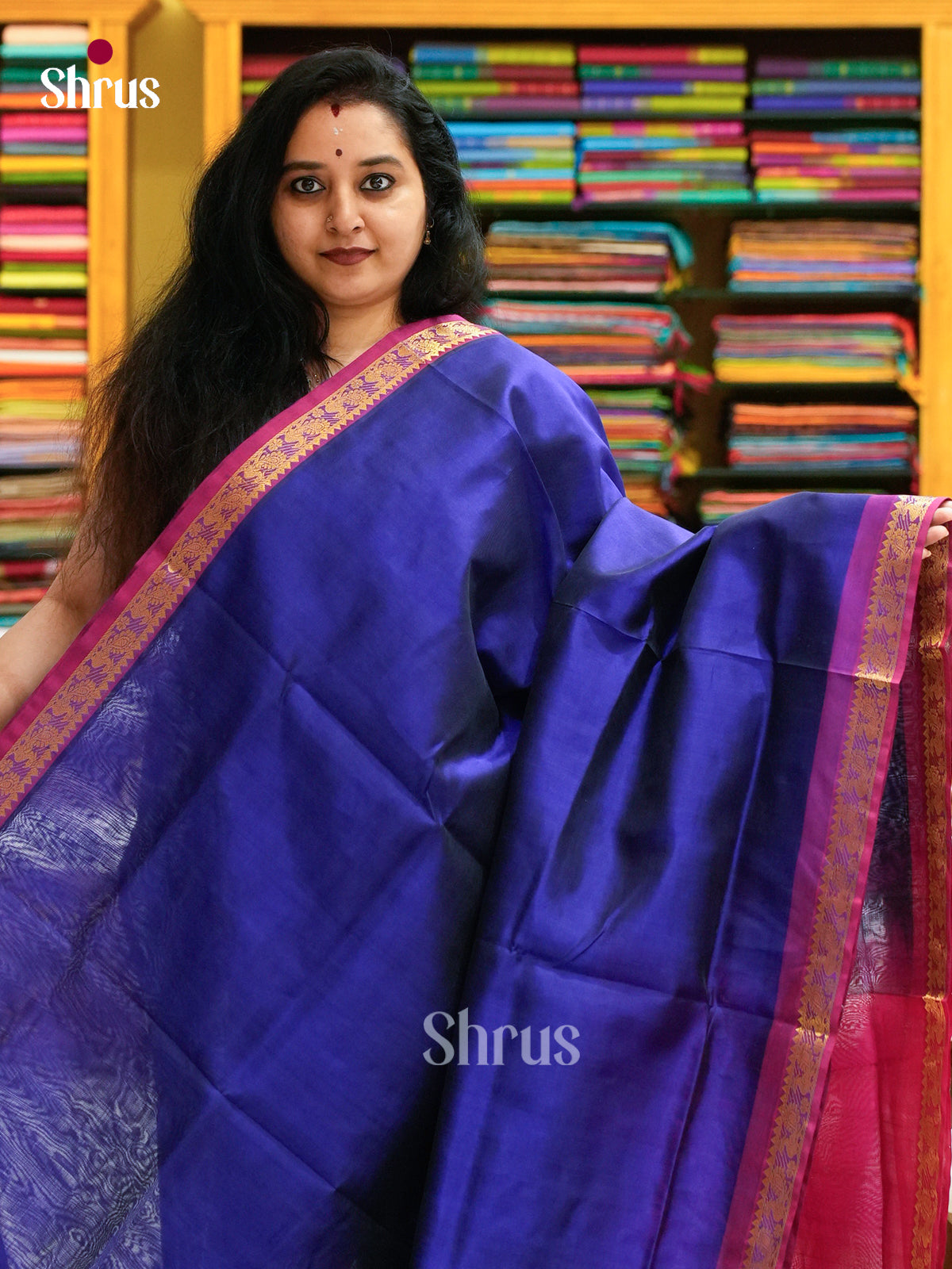Violet Silk Cotton Saree | Pink Contrast Border