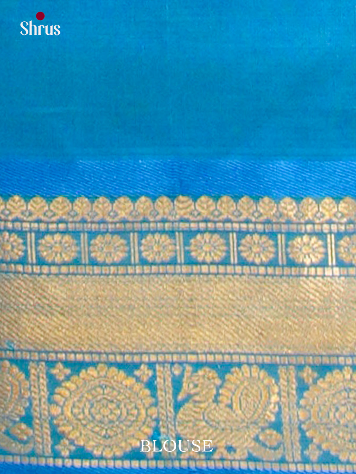Royal Blue Silk Cotton Saree with Coin Buttas | Sky Blue Contrast Border - Shop on Shrus.com
