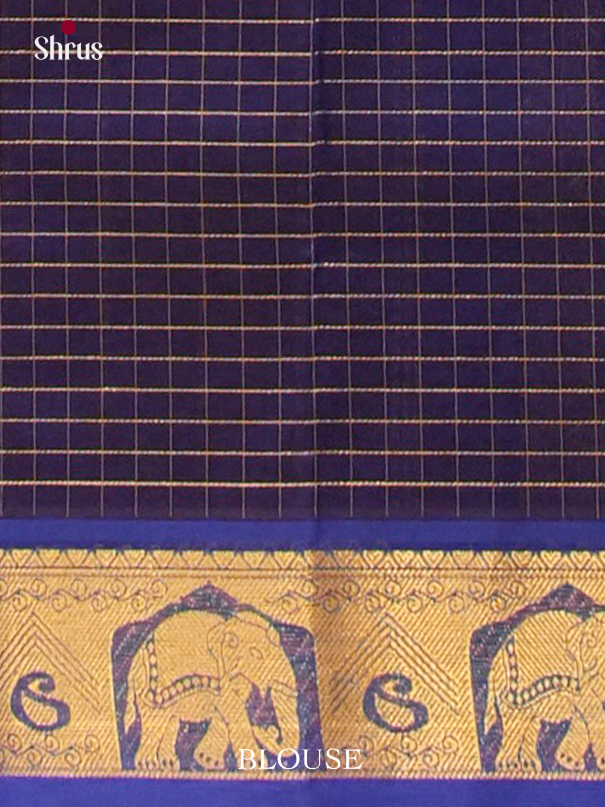 Dark Green Silk Cotton Saree with Checks and Thousand Buttas | Royal Blue Contrast Border