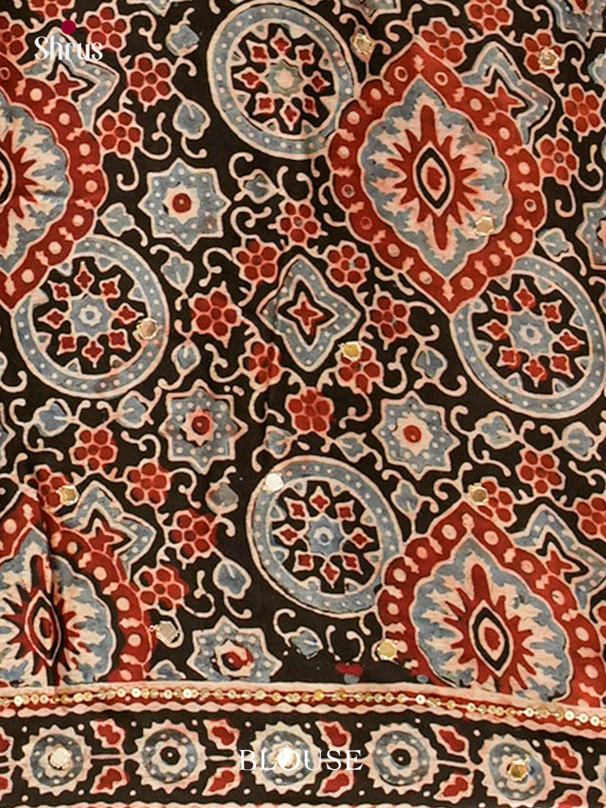 Black Modal Silk Saree — Ajrakh Hand Block Print — EGS01042
