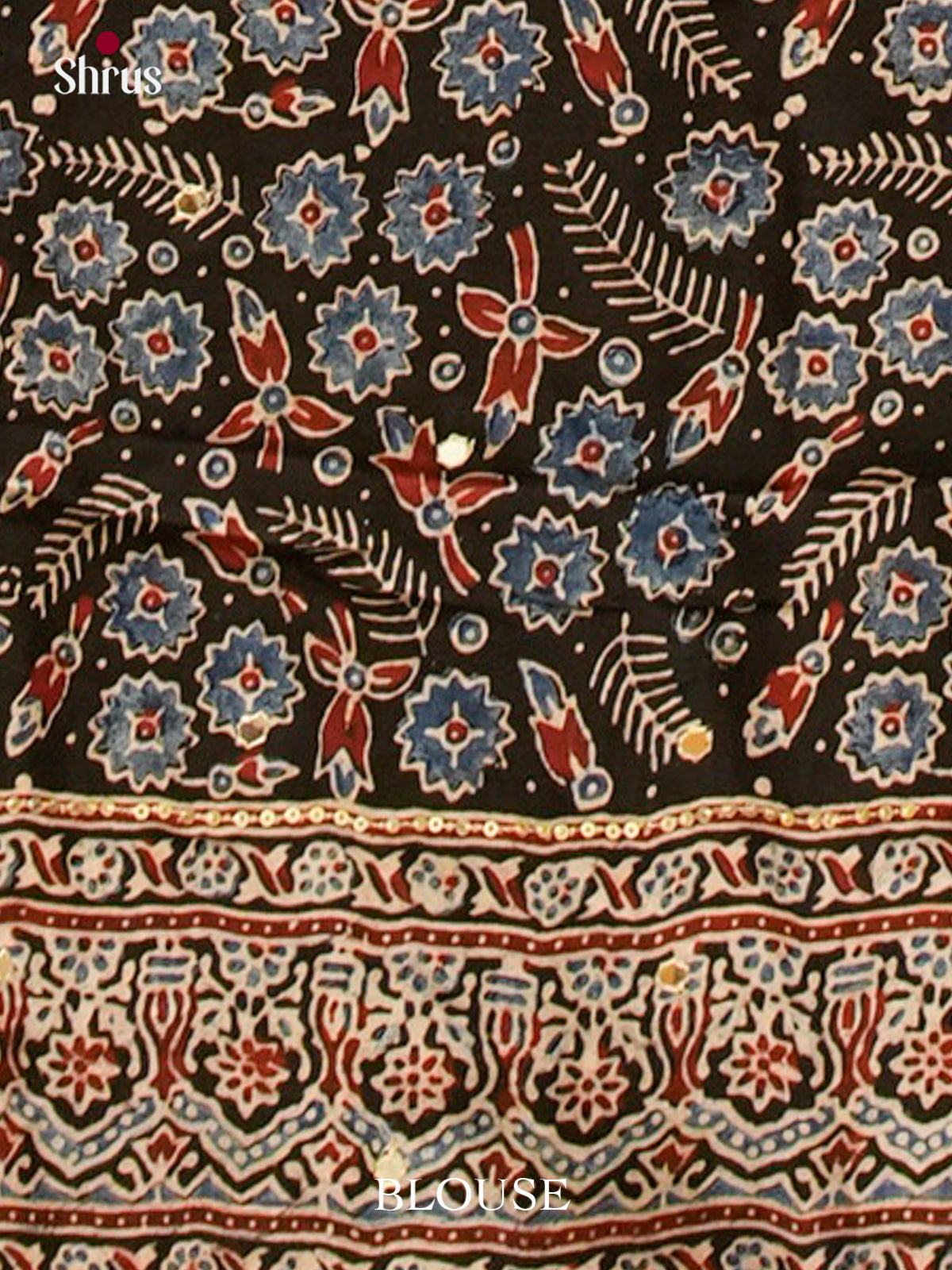Black Modal Silk Saree — Ajrakh Hand Block Print — EGS01043