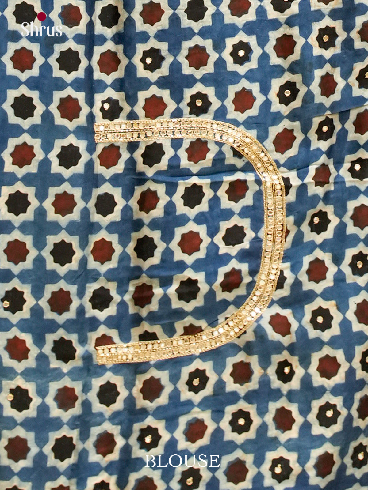 Blue Modal Silk Saree — Ajrakh Hand Block Print - Shop on Shrus.com
