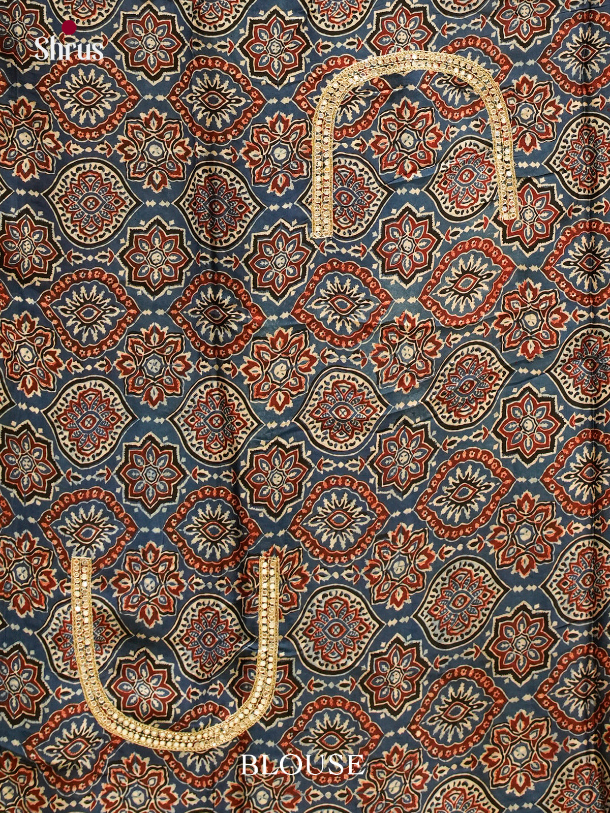 Red Modal Silk Saree — Ajrakh Hand Block Print — EGS01074