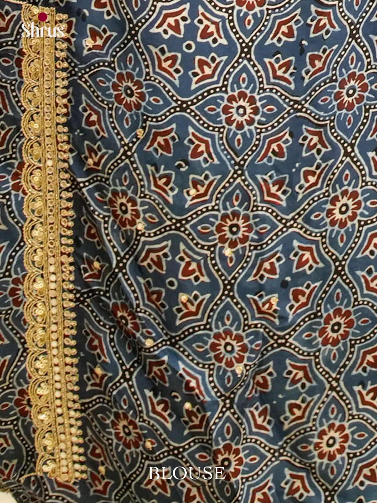 Blue Modal Silk Saree — Ajrakh Hand Block Print — EGS01080