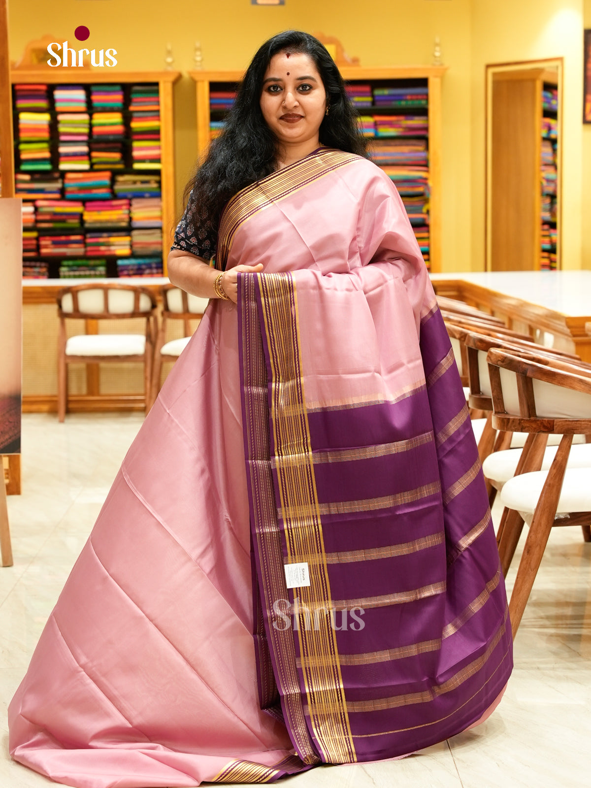 Purple Mysore Silk Saree | Violet Contrast Border