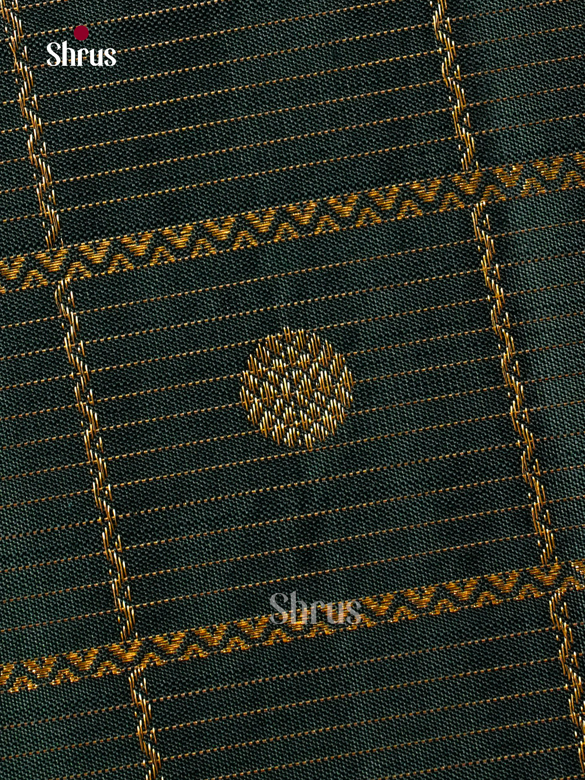Dark Green Kanchipuram Silk Saree with Checks and Round Zari Buttas | Pink Contrast Border - Shop on Shrus.com