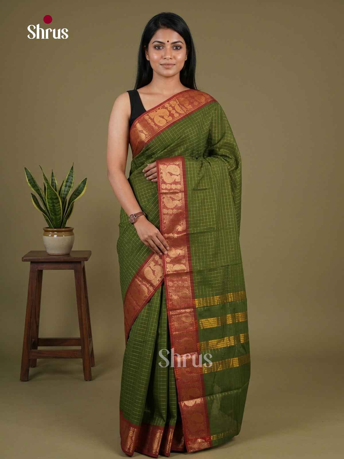 Green & Maroon - Sungudi Cotton Saree