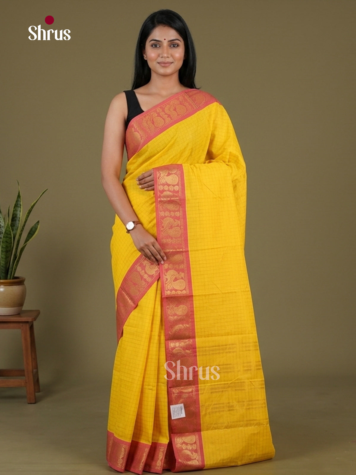 Yellow & Pink - Sungudi Cotton Saree