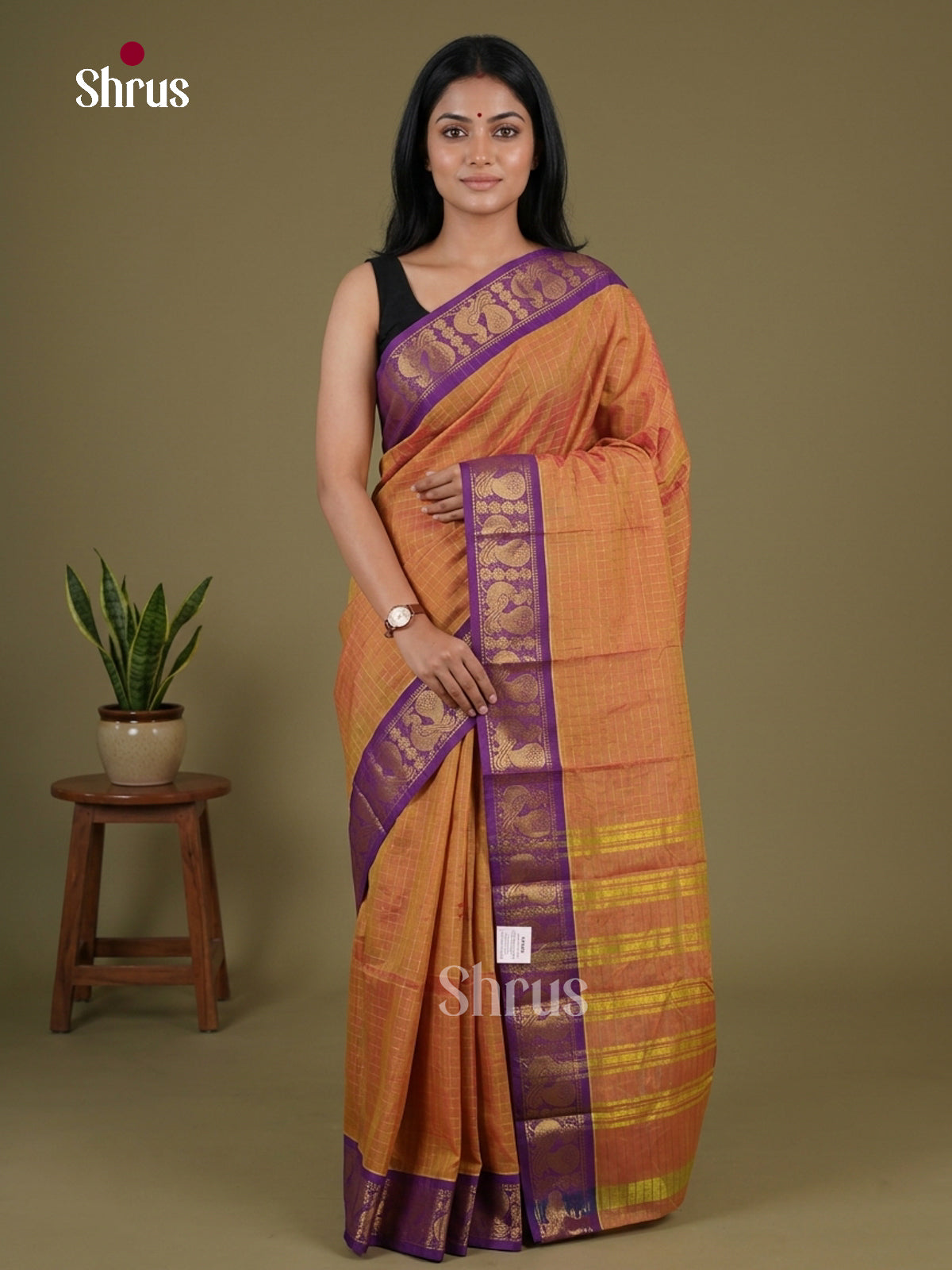 Orange & Purple - Sungudi Cotton Saree