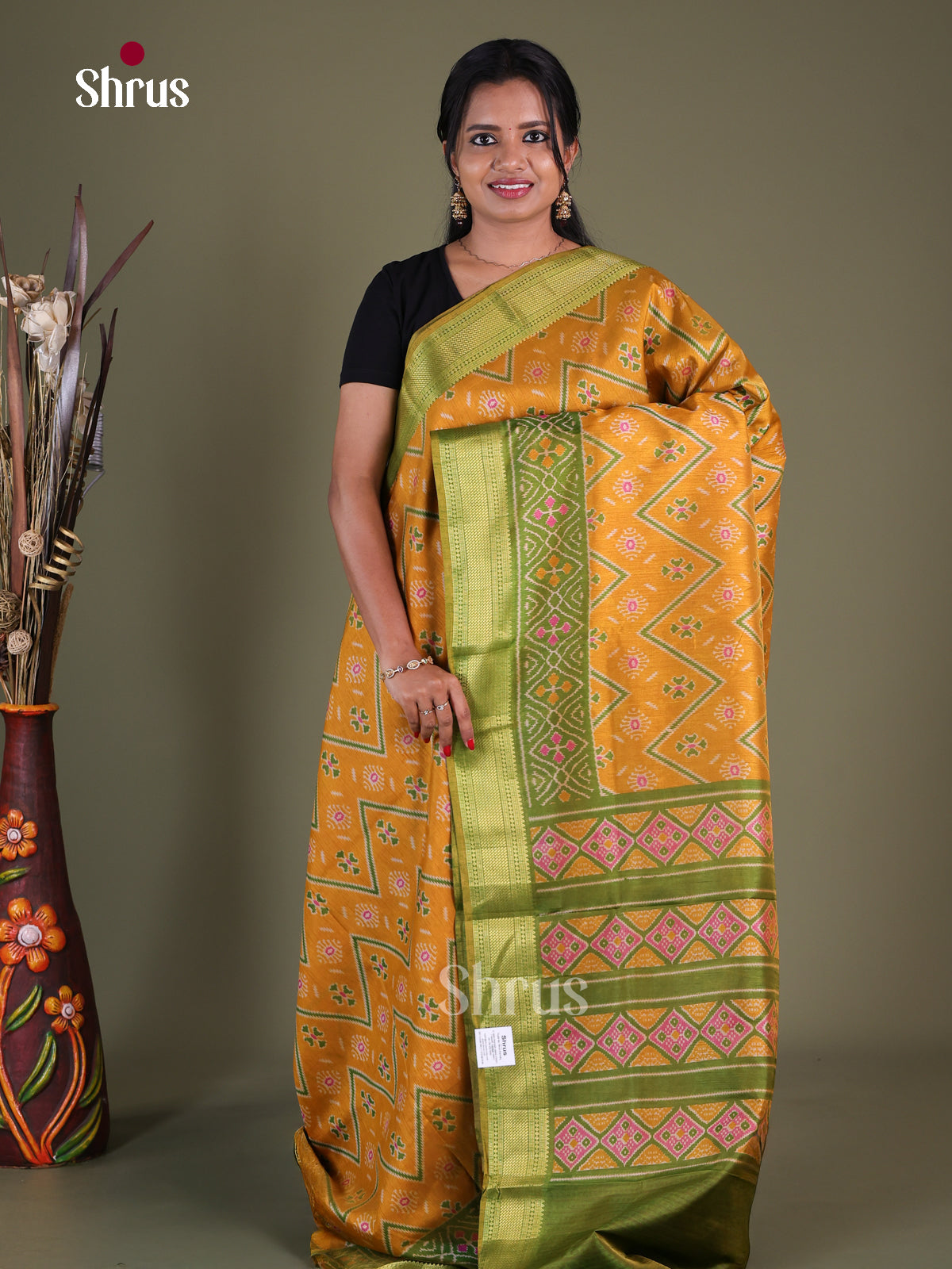 Mustard & Green - Semi Patola Saree