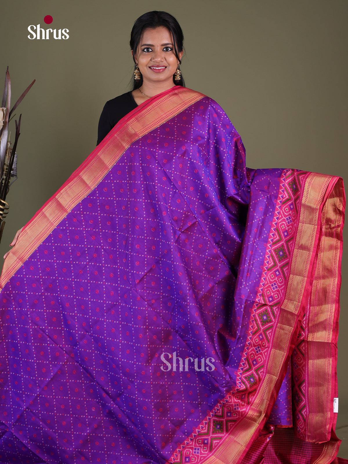 Purple & Pink- Semi Patola Saree