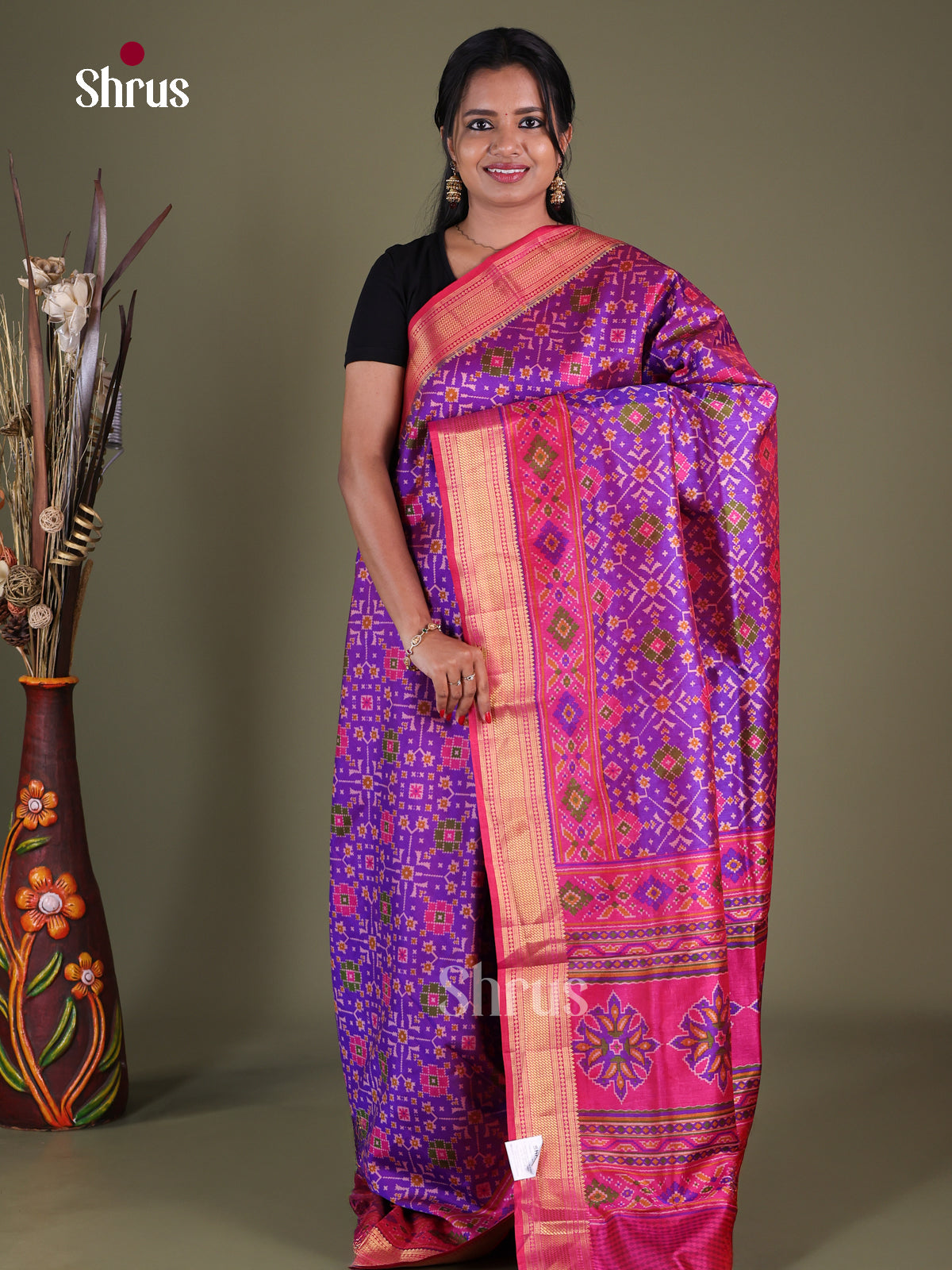Purple & Pink- Semi Patola Saree - Shop on Shrus.com