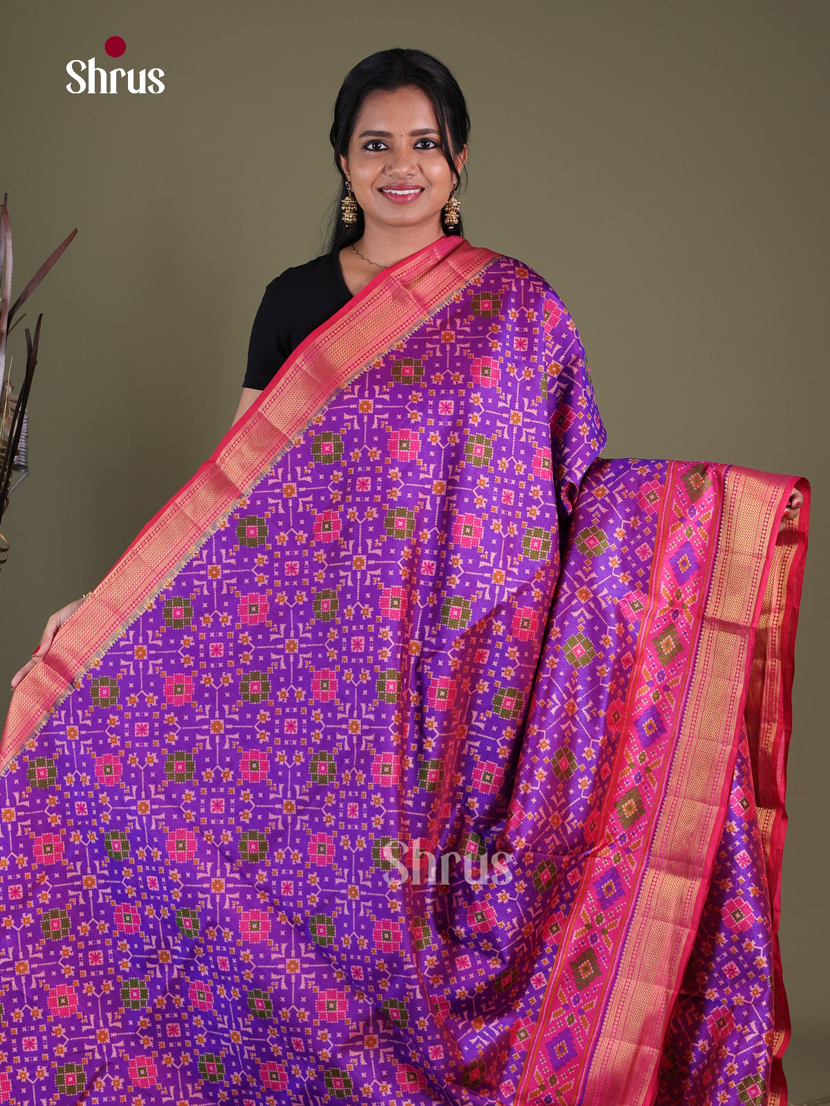 Purple & Pink- Semi Patola Saree - Shop on Shrus.com