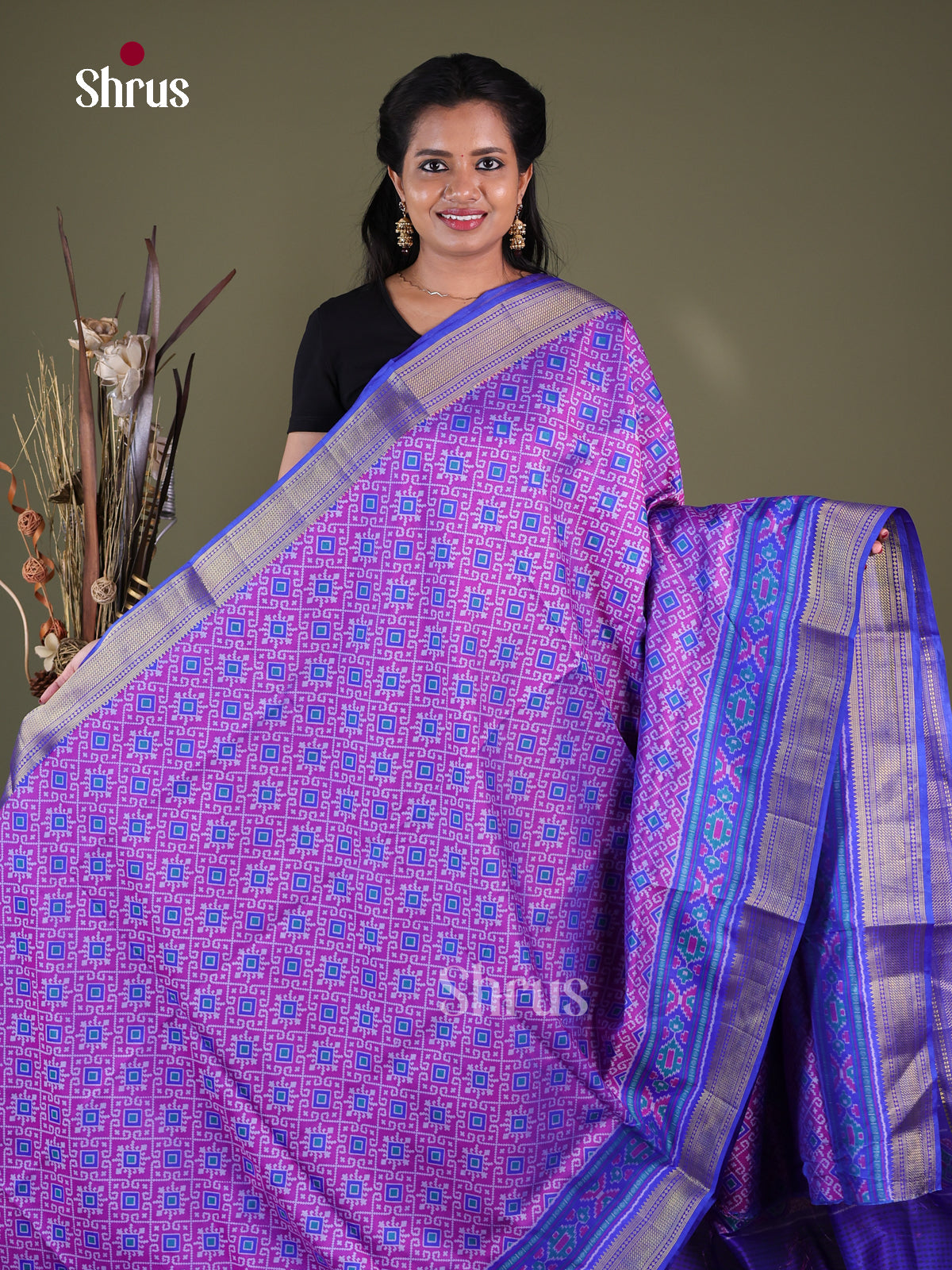 Purple & Blue- Semi Patola Saree