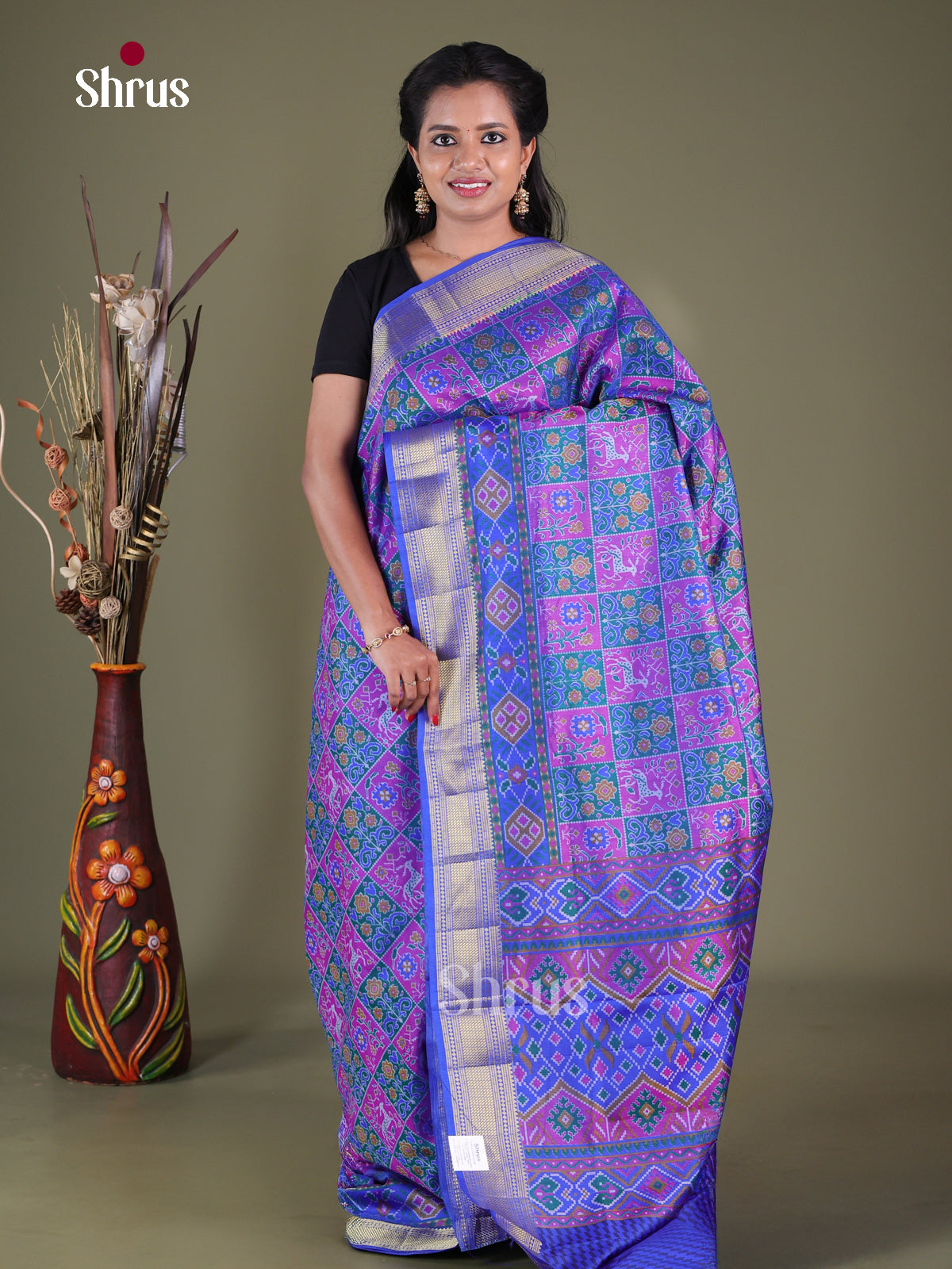Blue & Purple - Semi Patola Saree - Shop on Shrus.com