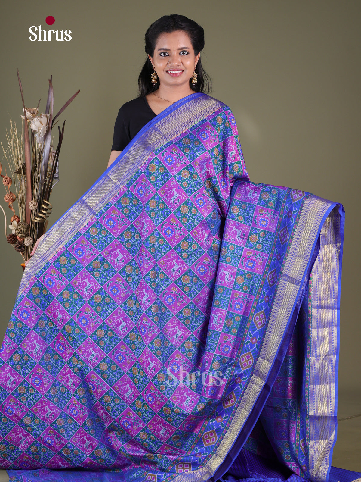 Blue & Purple - Semi Patola Saree - Shop on Shrus.com
