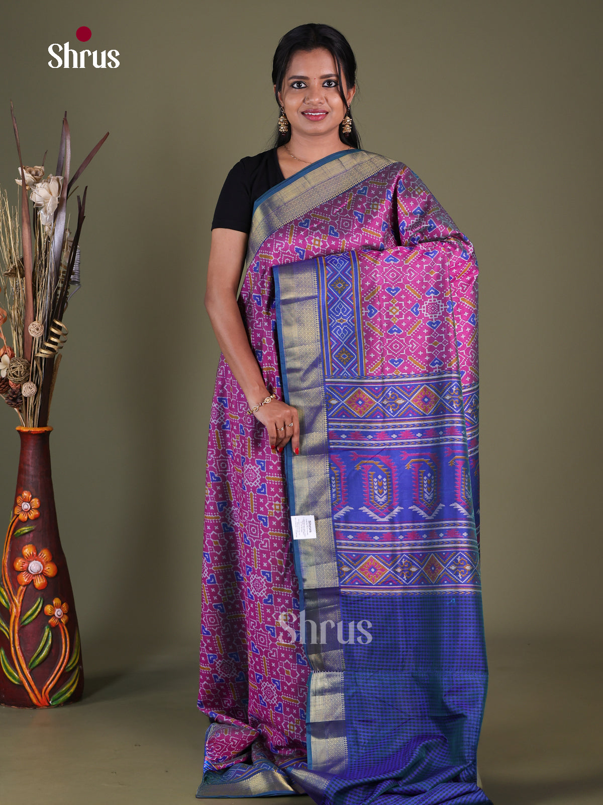 Purple & Blue- Semi Patola Saree - Shop on Shrus.com