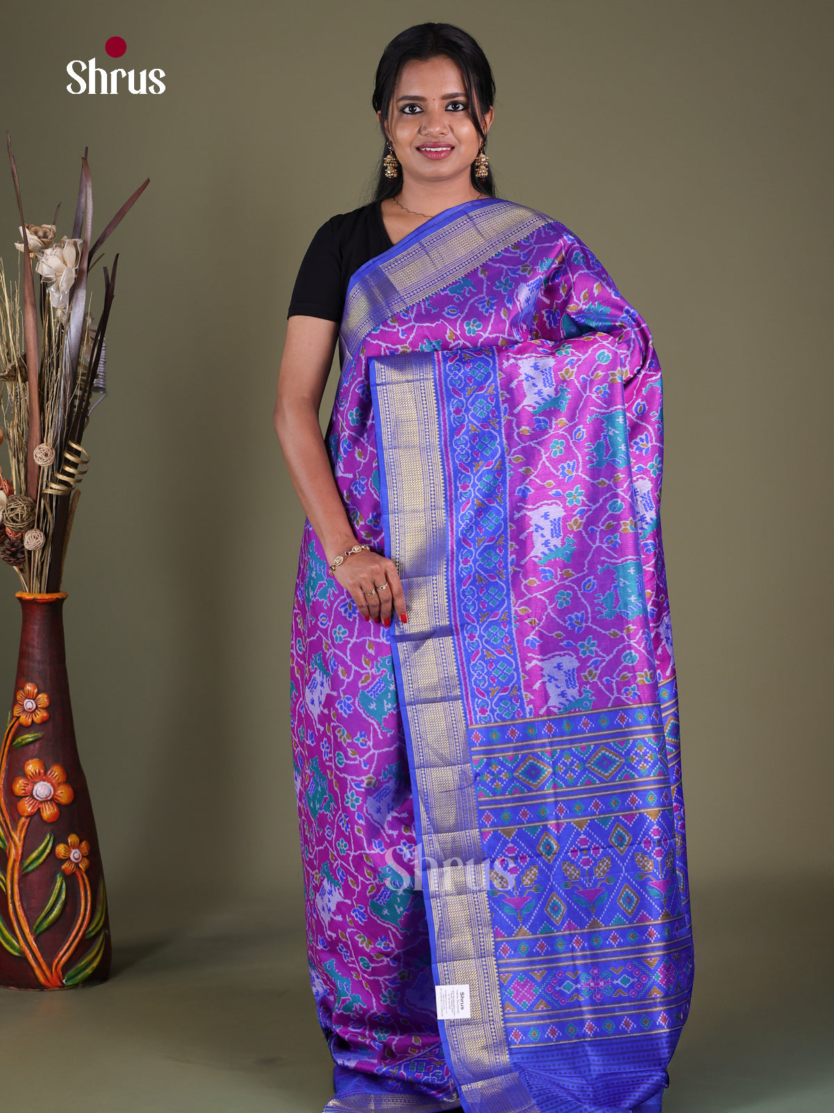 Purple & Blue- Semi Patola Saree
