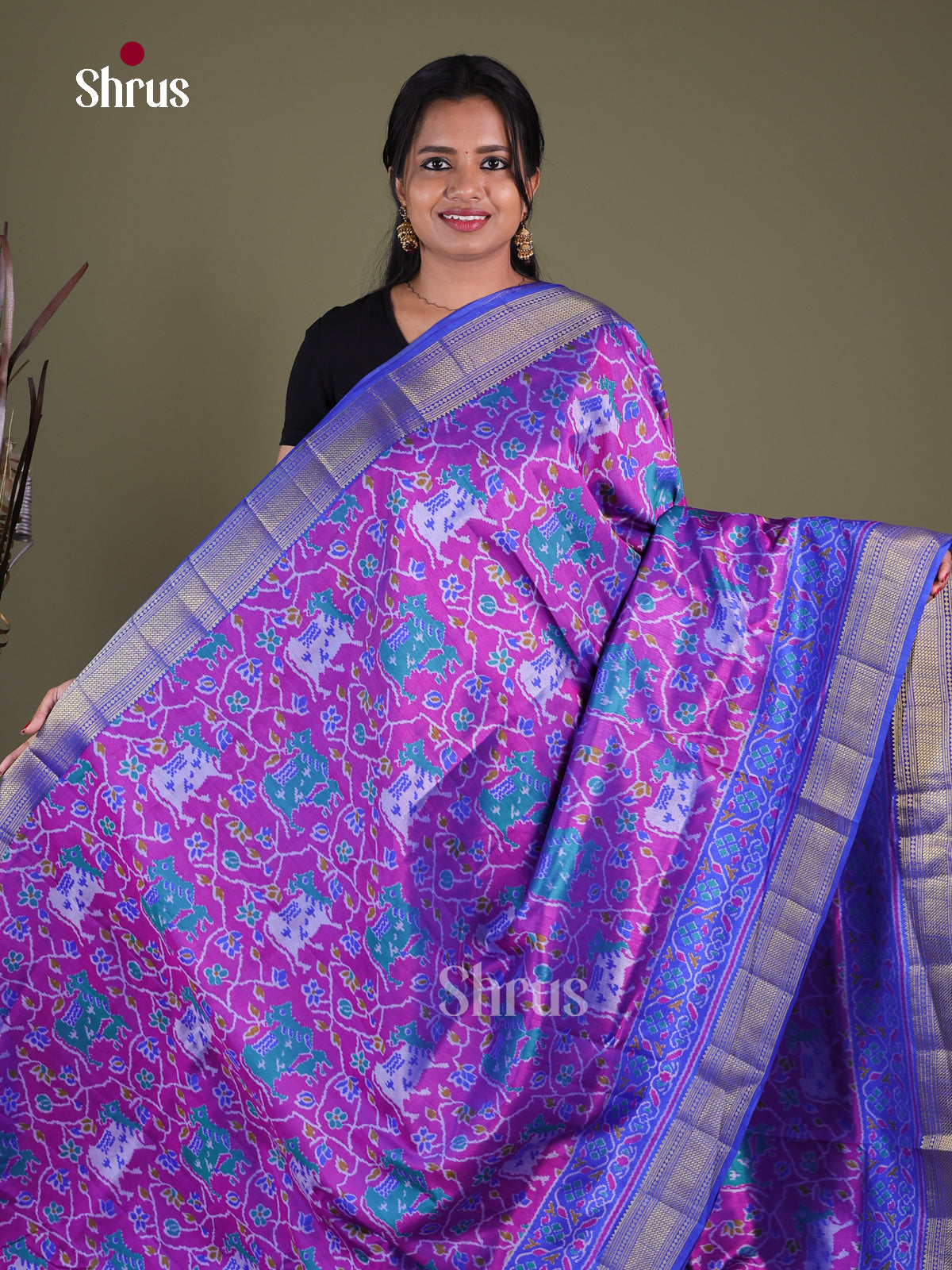 Purple & Blue- Semi Patola Saree