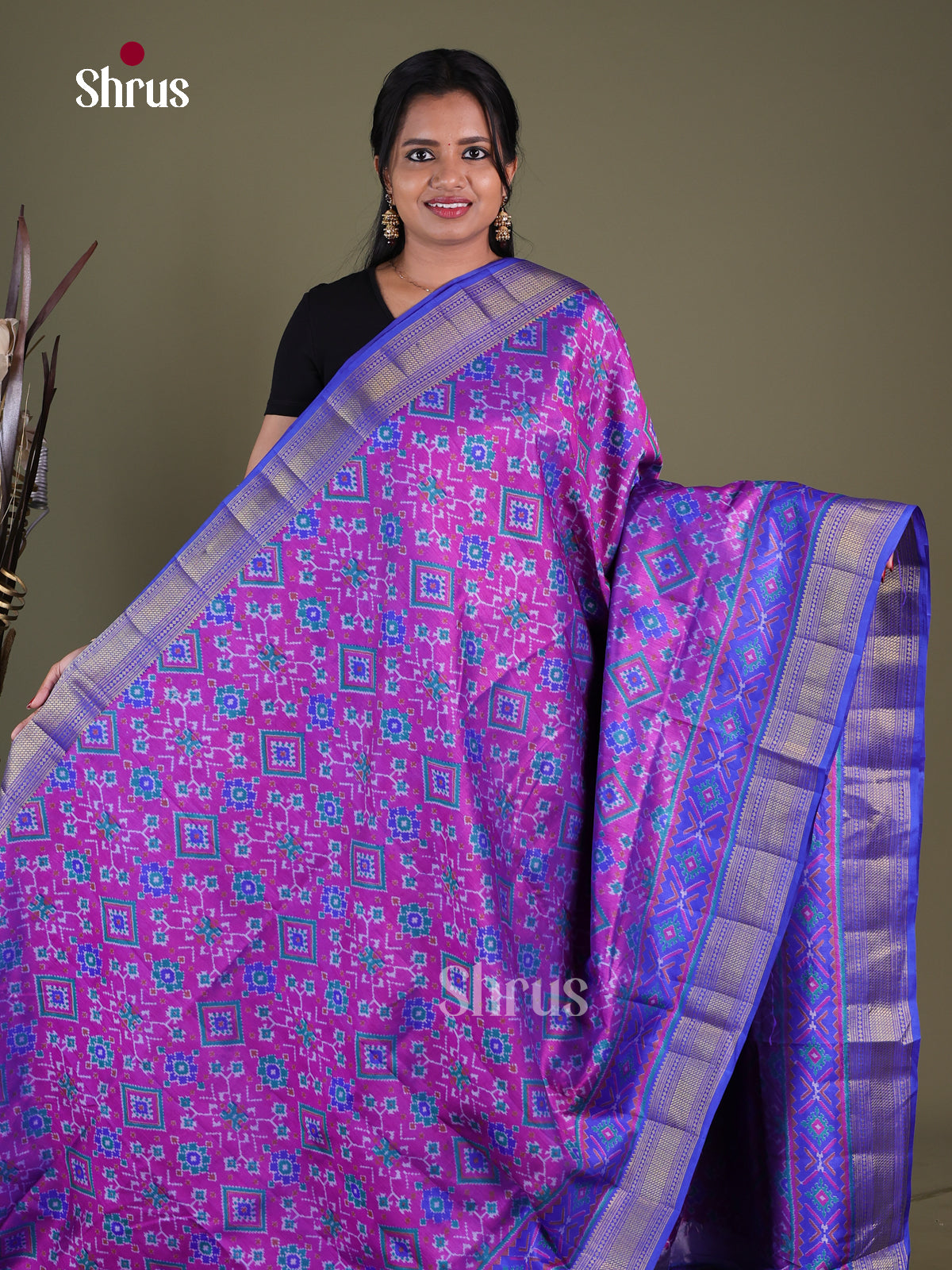 Purple & Blue- Semi Patola Saree - Shop on Shrus.com