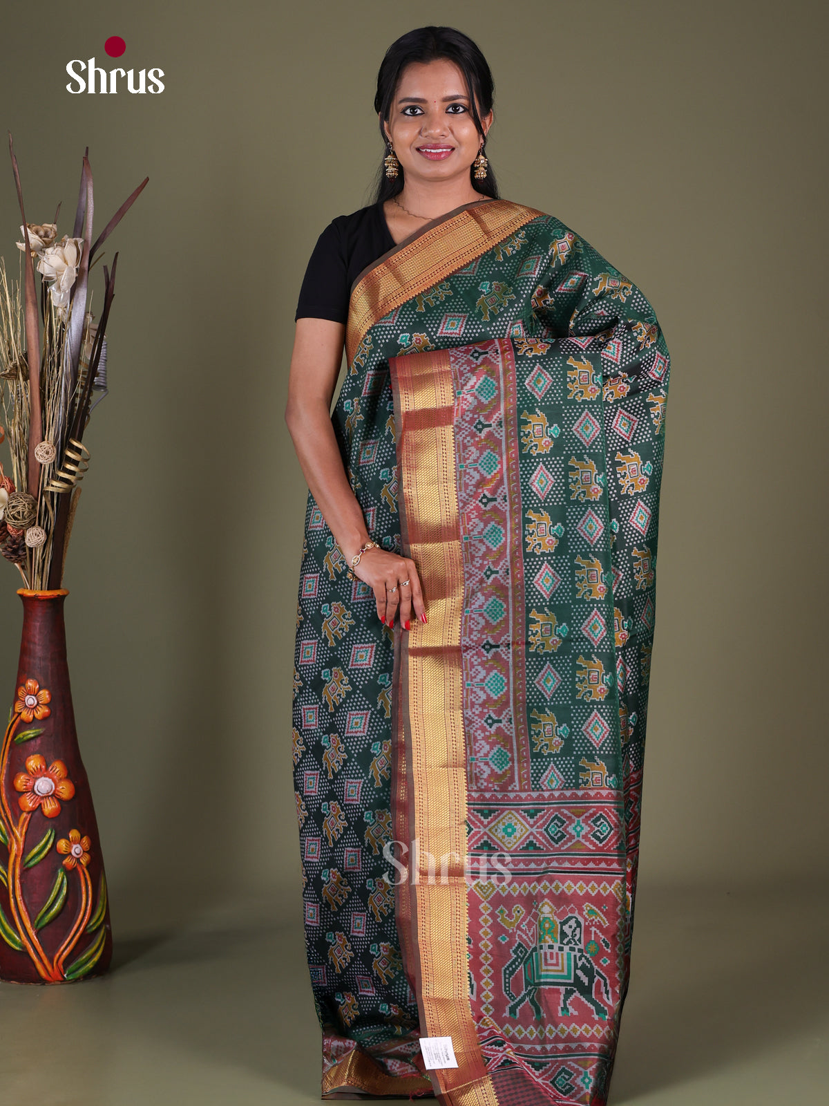 Green & Brown - Semi Patola Saree