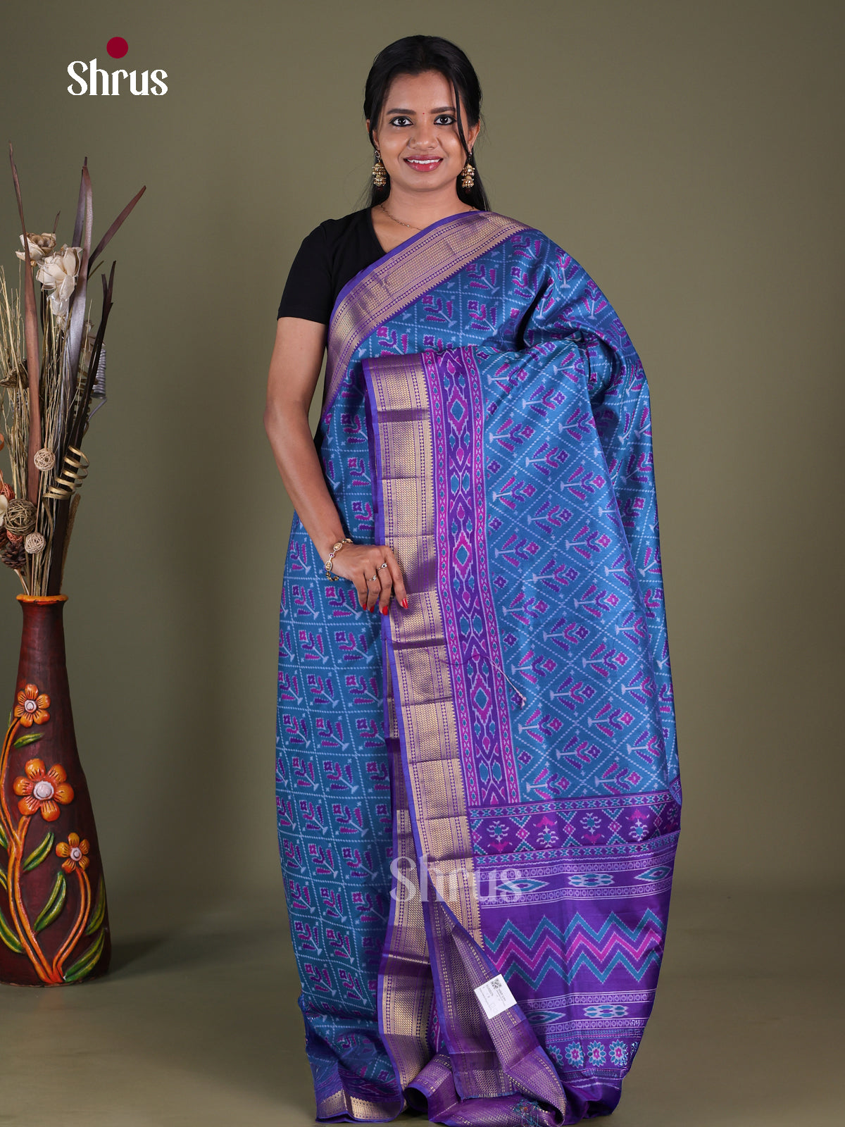 Blue & Purple - Semi Patola Saree - Shop on Shrus.com