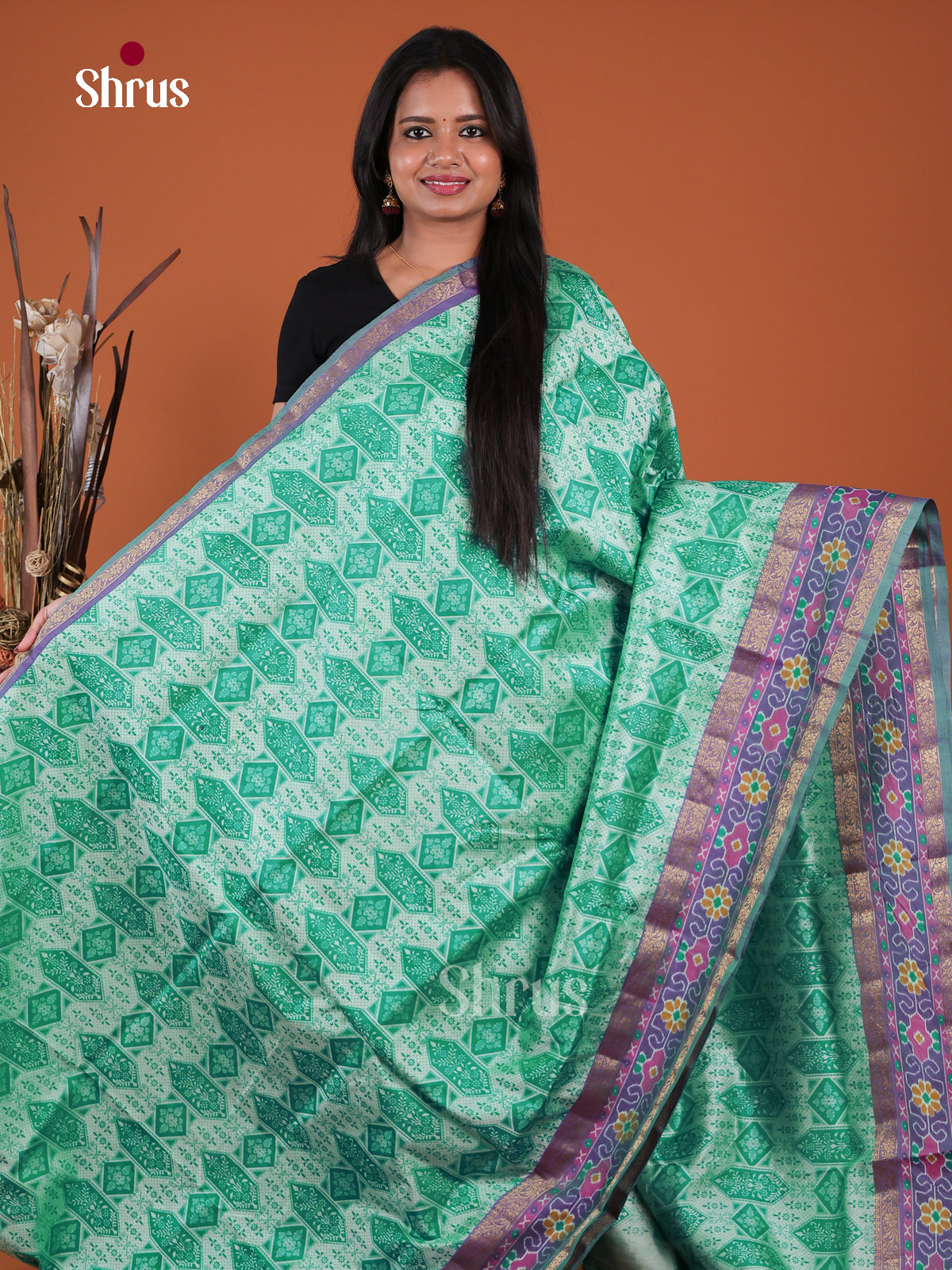Green & Purple - Semi Patola Saree