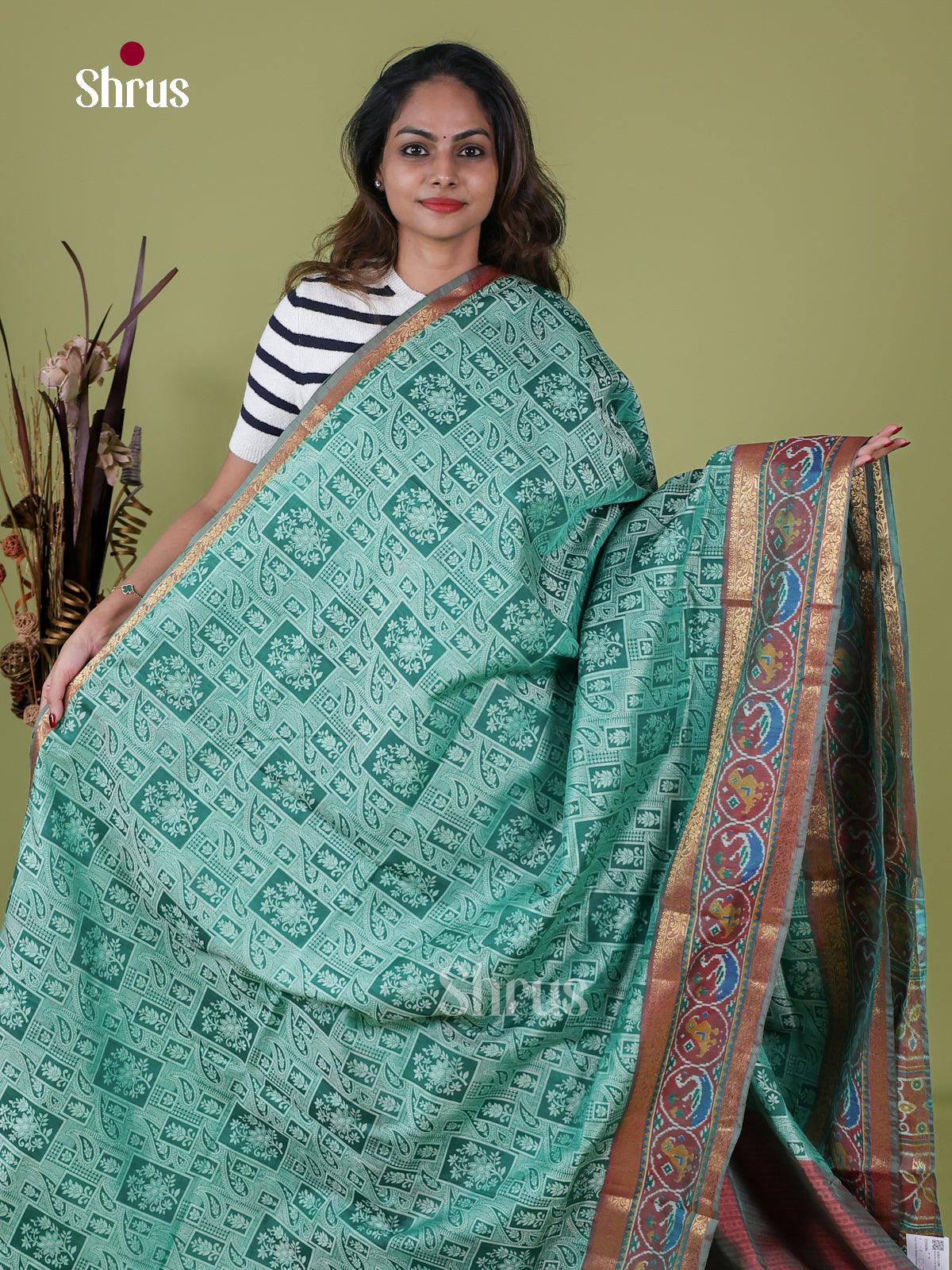 Green & Brown - Semi Patola Saree