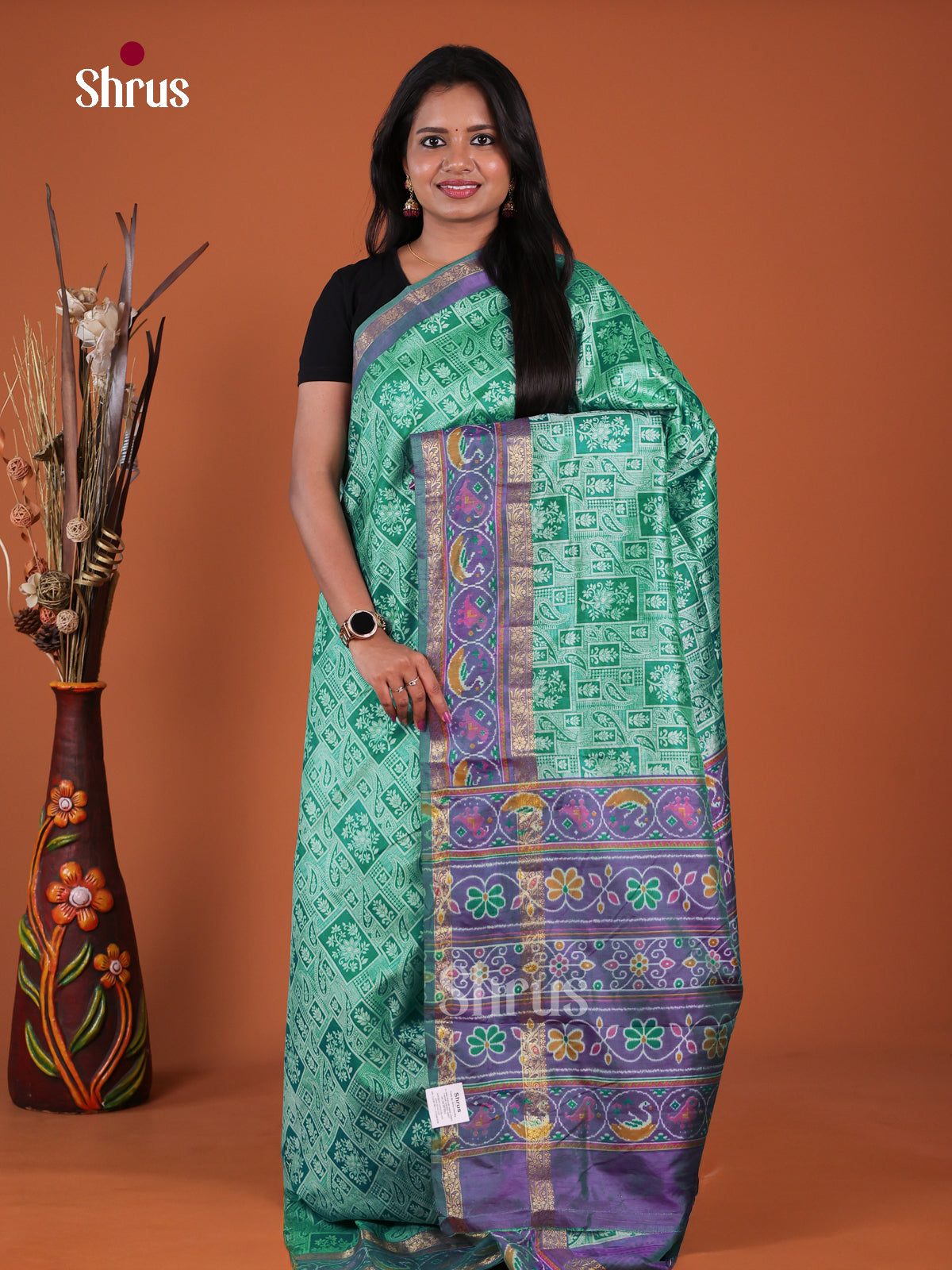 Green & Purple - Semi Patola Saree