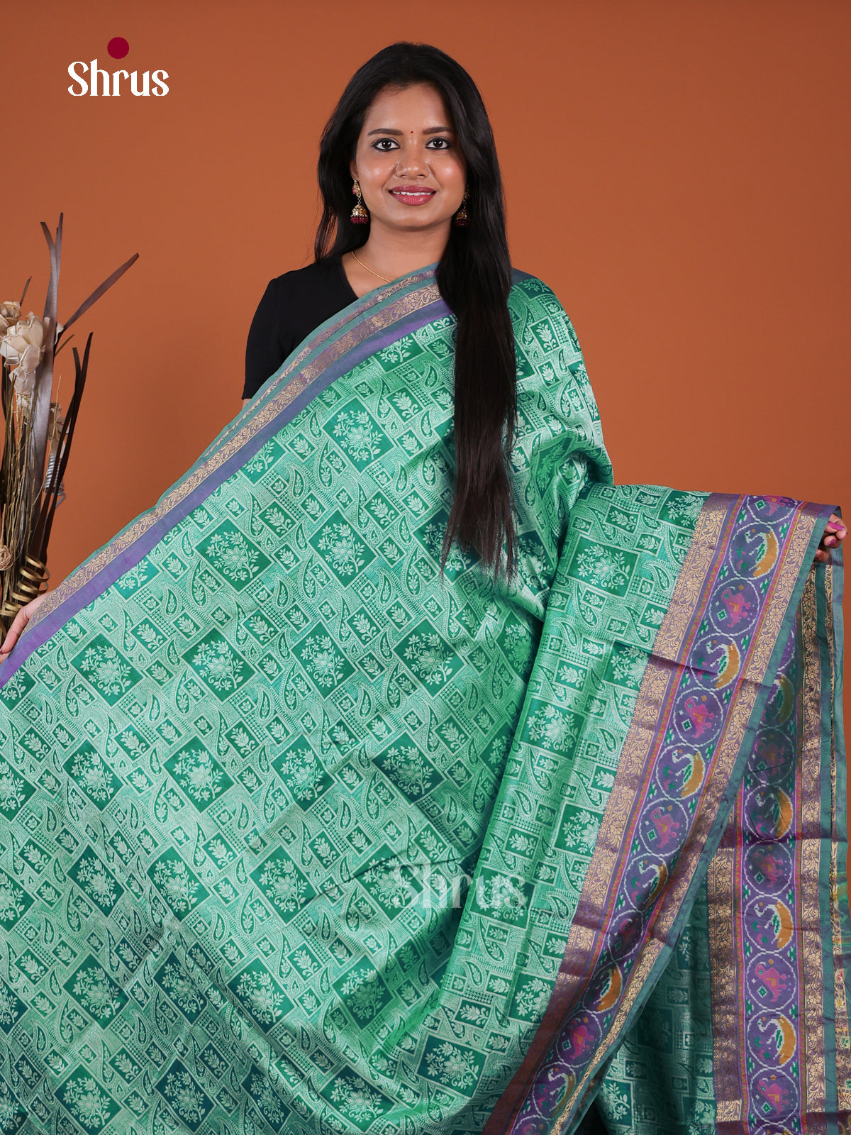 Green & Purple - Semi Patola Saree