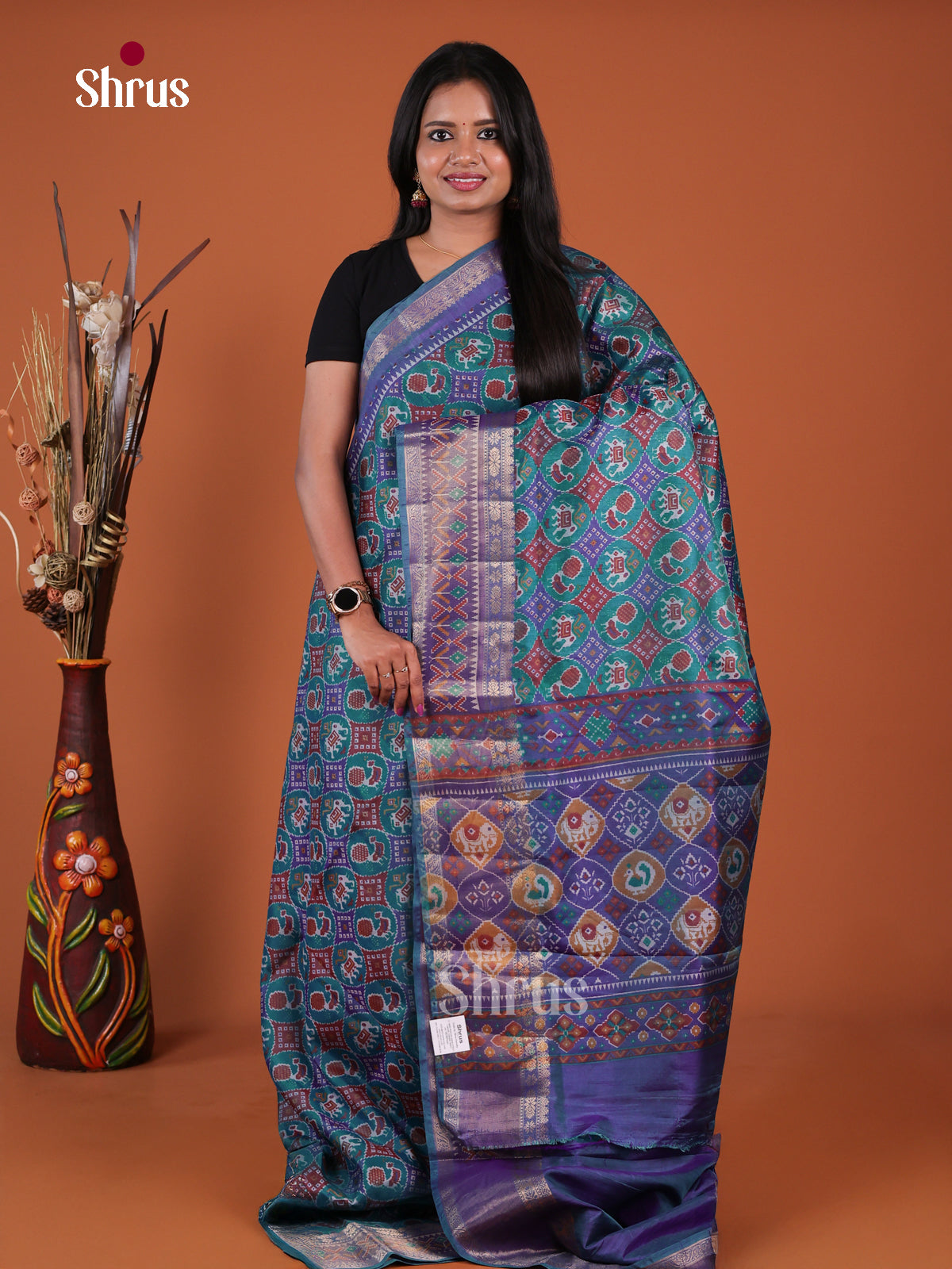 Green & Blue - Semi Patola Saree