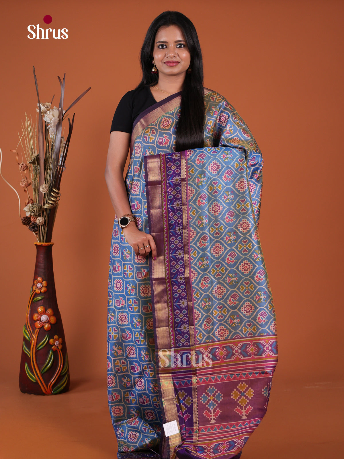 Blue & Purple - Semi Patola Saree