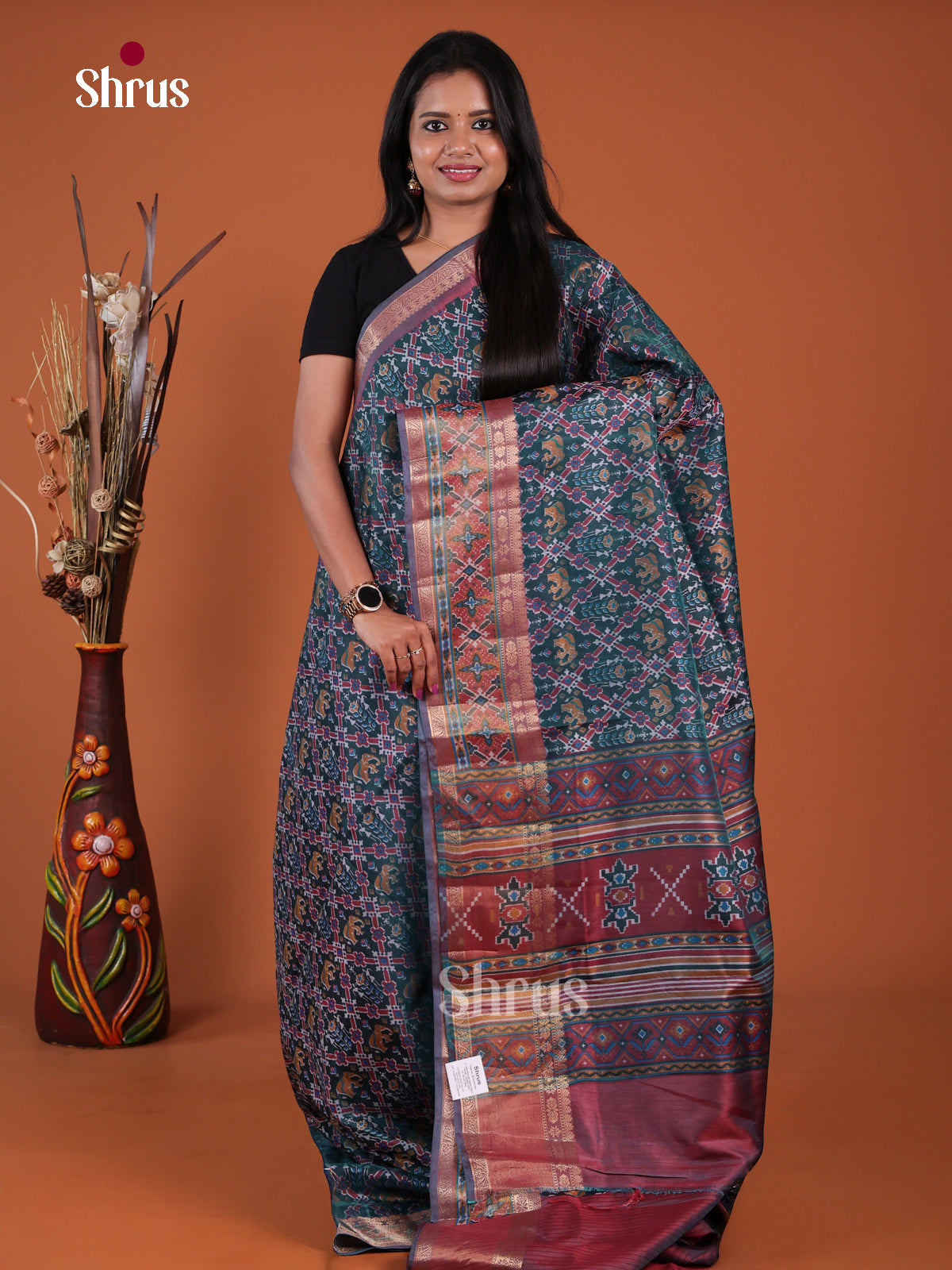 Green & Brown - Semi Patola Saree