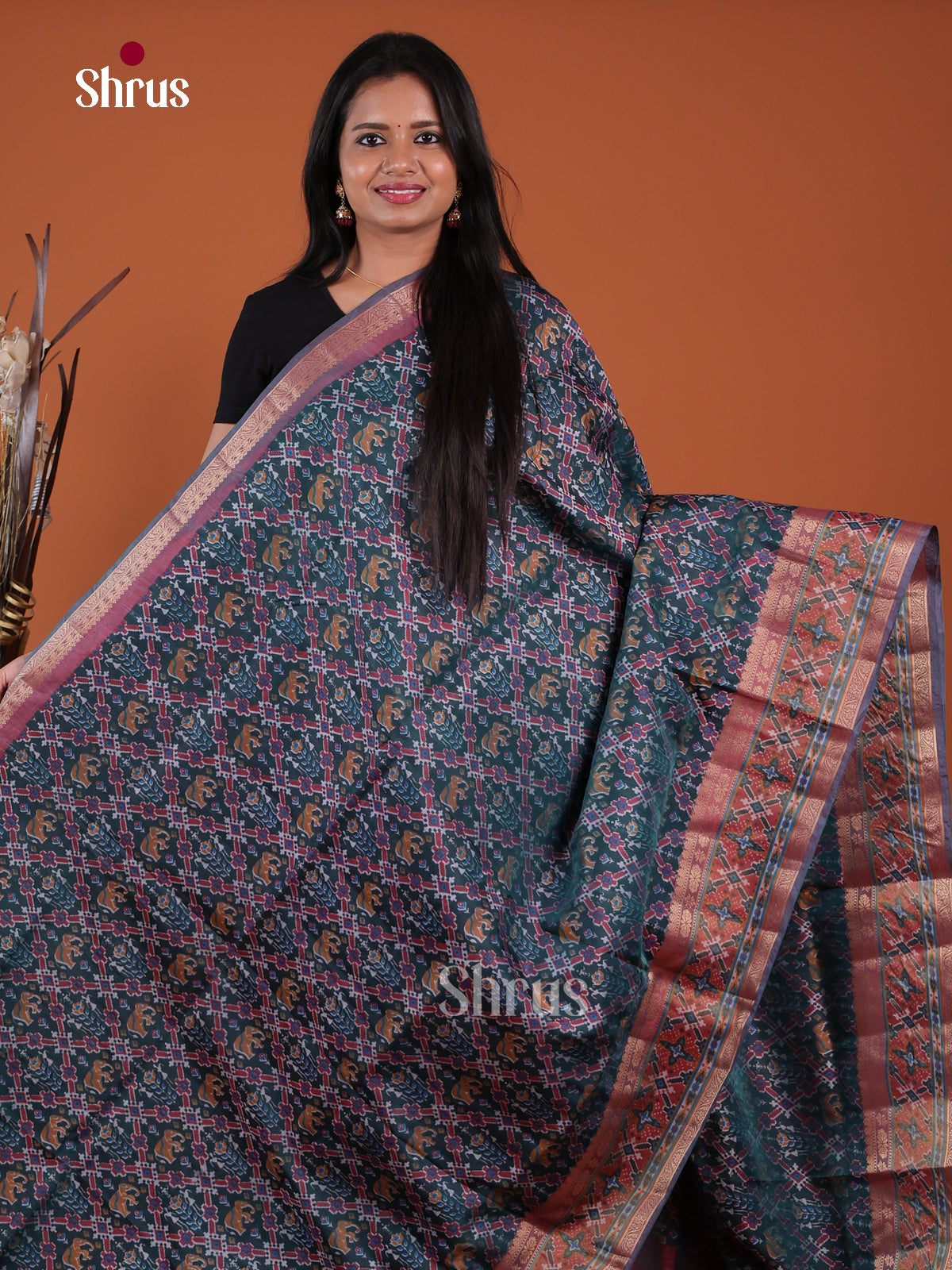 Green & Brown - Semi Patola Saree